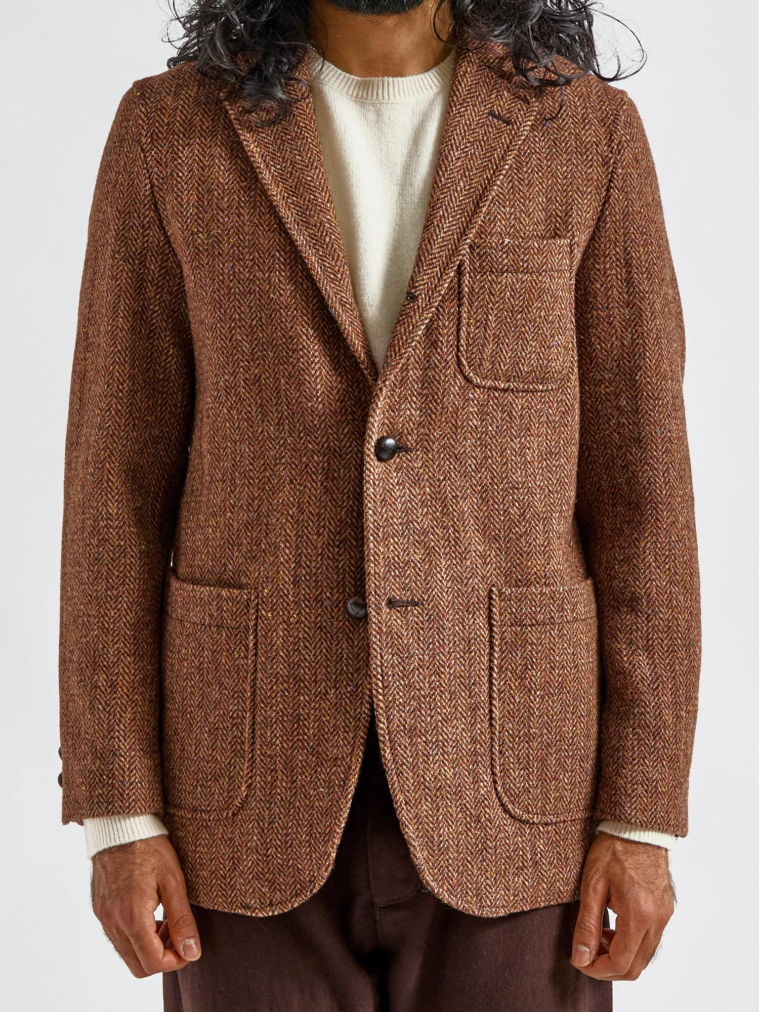 3B Comfort Harris Tweed Jacket in Lt Brown Herringbone