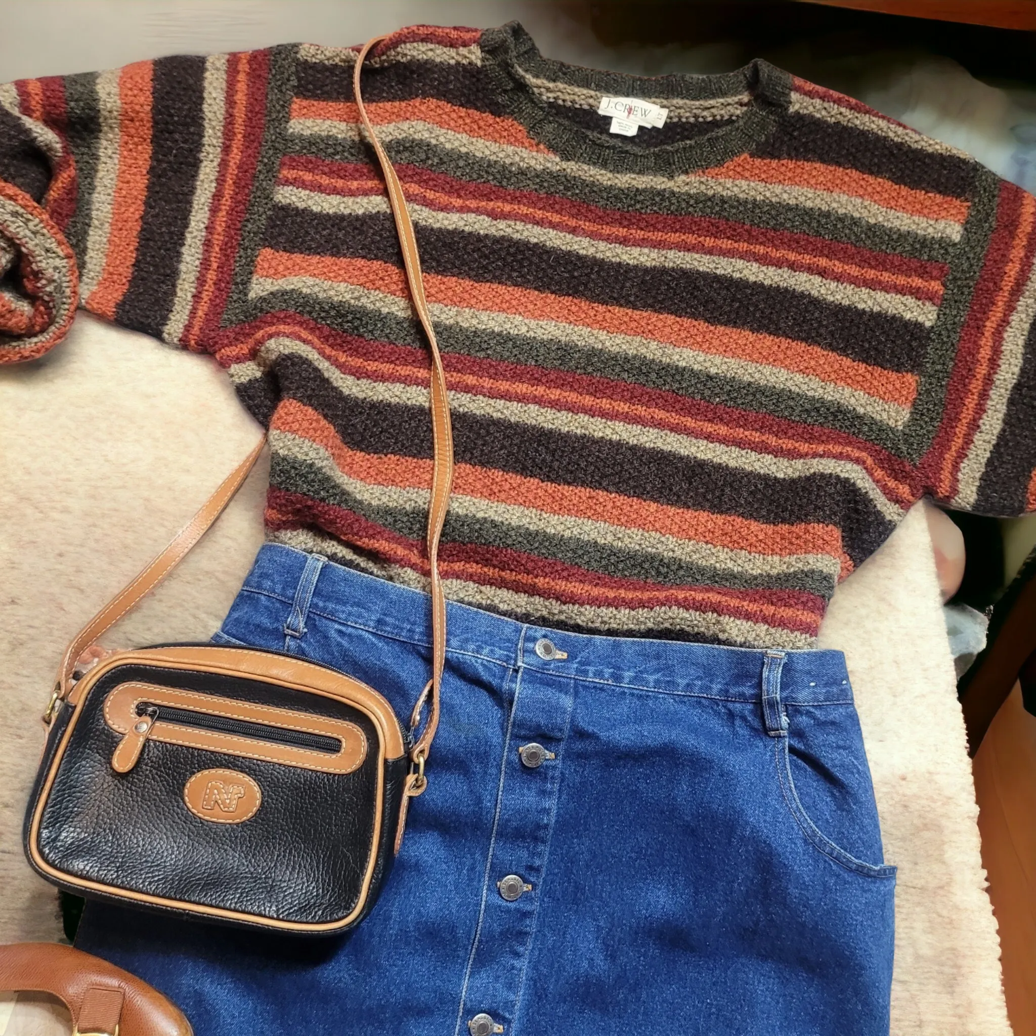 80s Vintage Crew Stripe Wool Sweater Oarsmon Logo Unisex Size XL