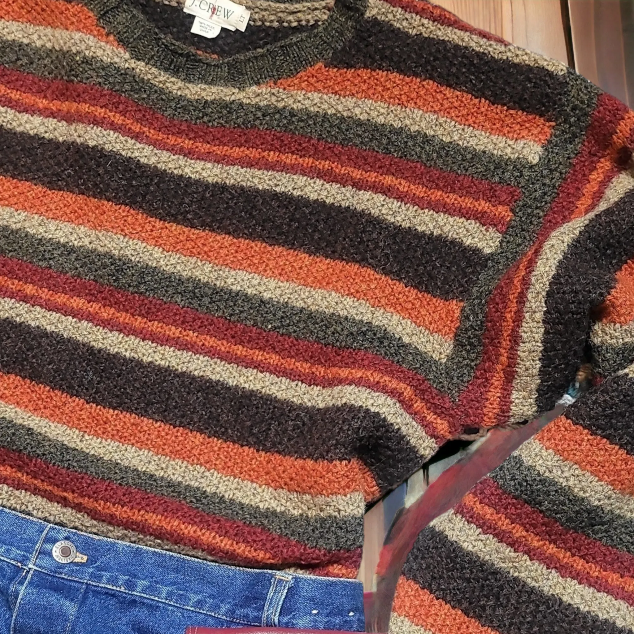 80s Vintage Crew Stripe Wool Sweater Oarsmon Logo Unisex Size XL