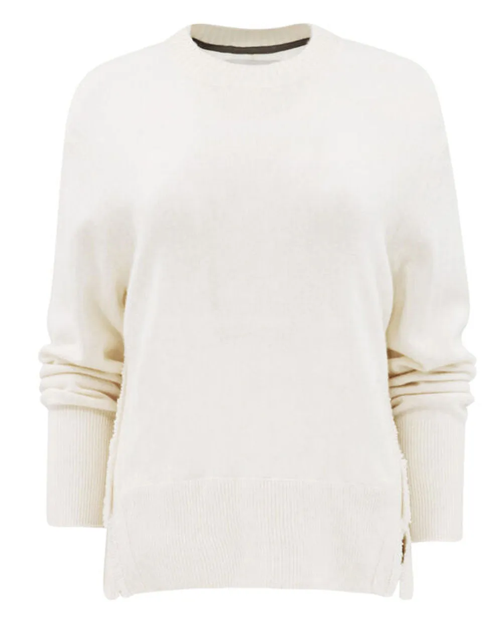 Almond Fenton Crewneck Fringe Sweater