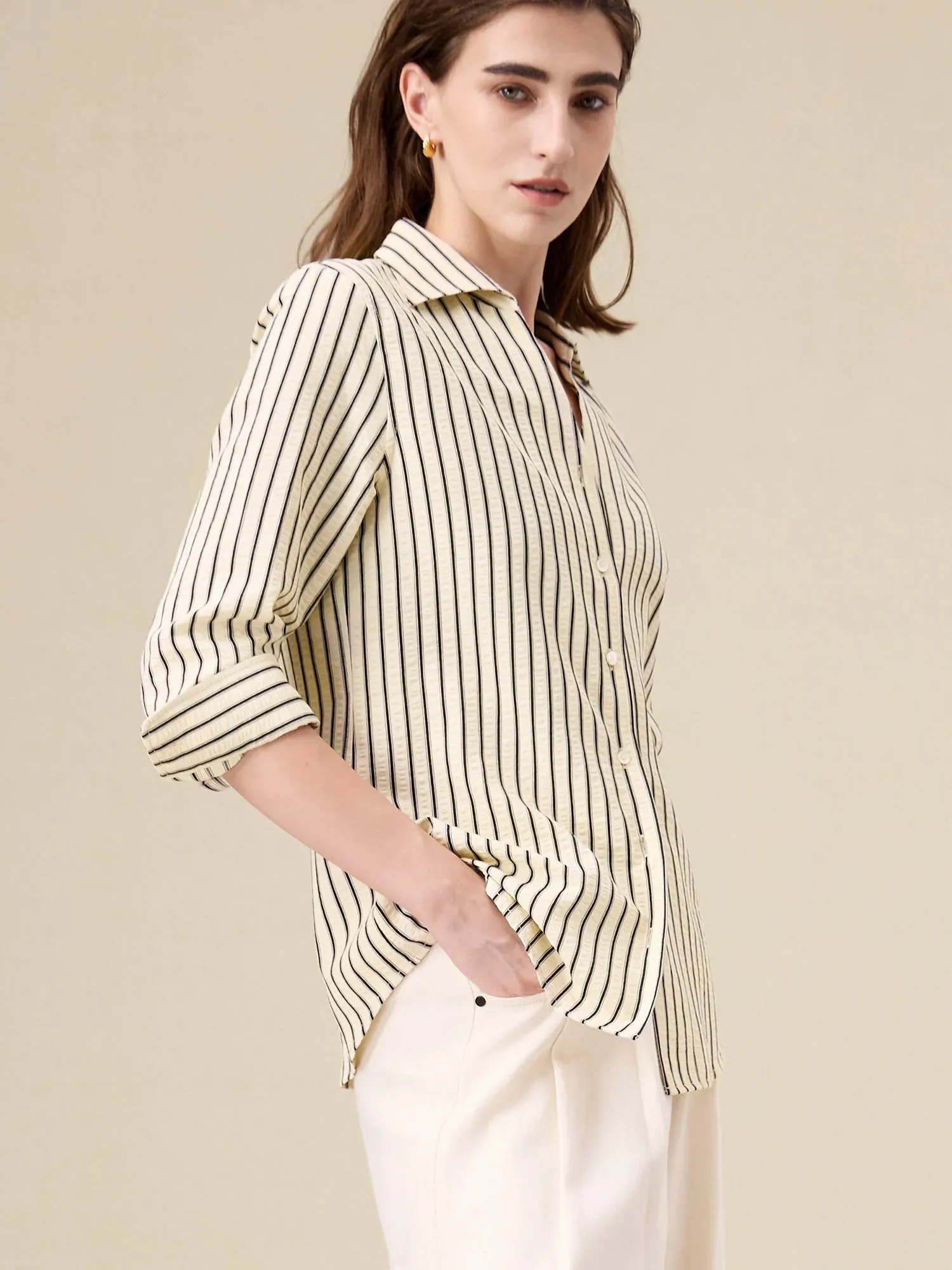 Amoretu Cotton Striped Button Down Shirt