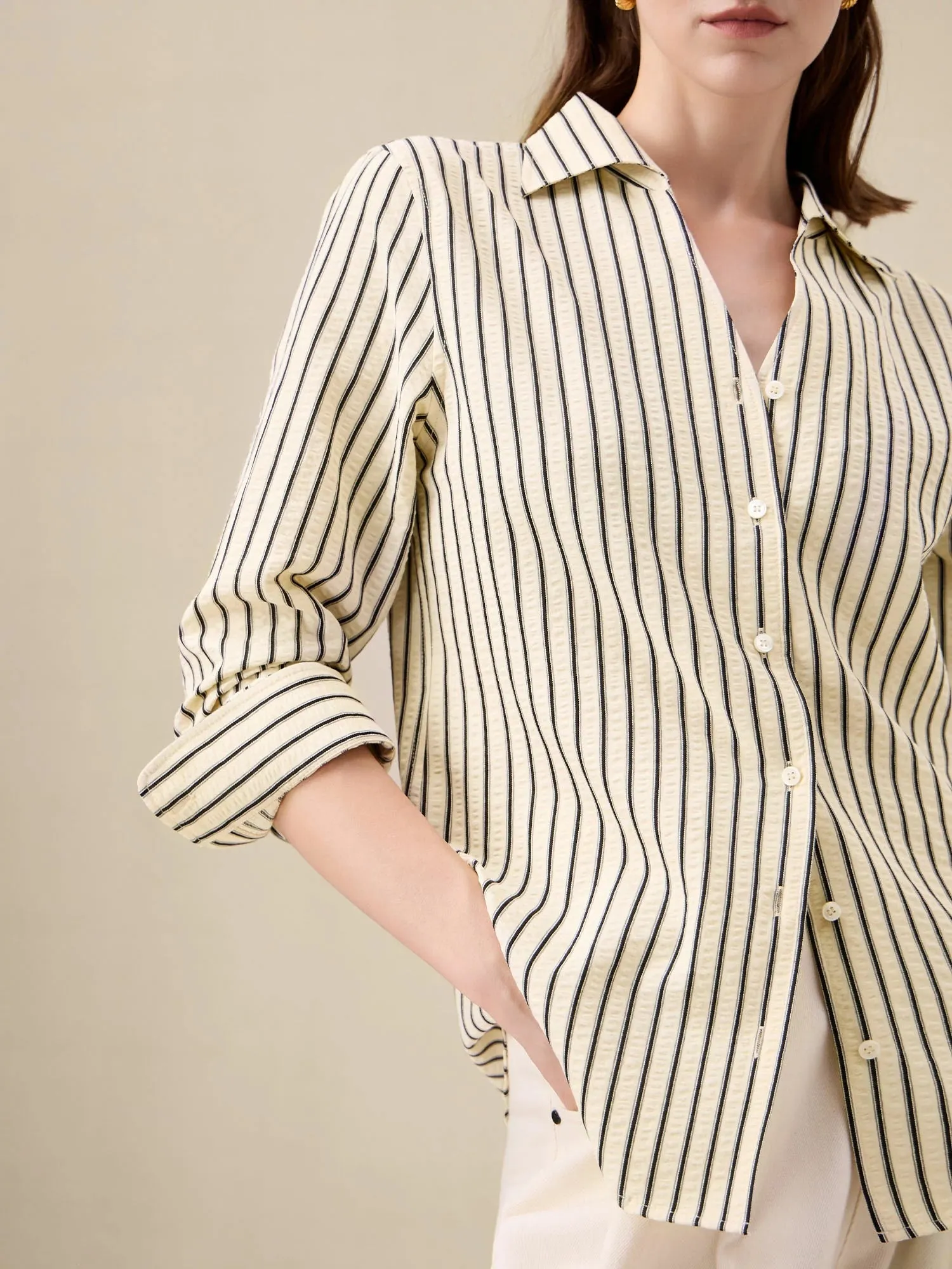 Amoretu Cotton Striped Button Down Shirt