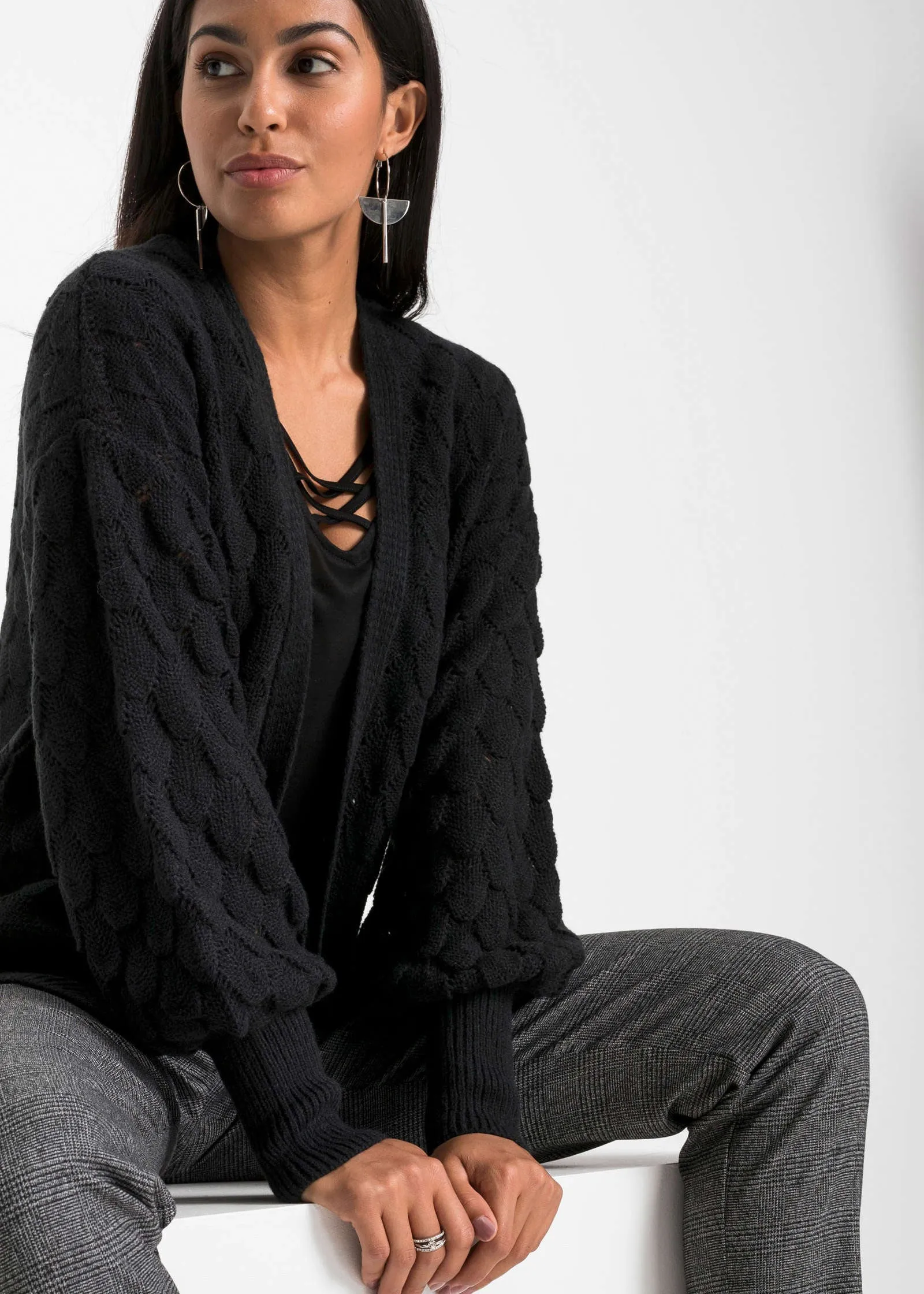 Balloon Sleeve Cardigan - Black