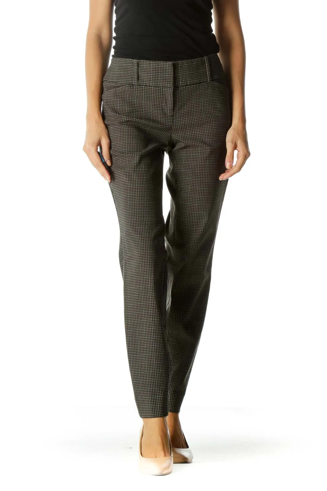 Black and Brown Houndstooth Slim Fit Pant