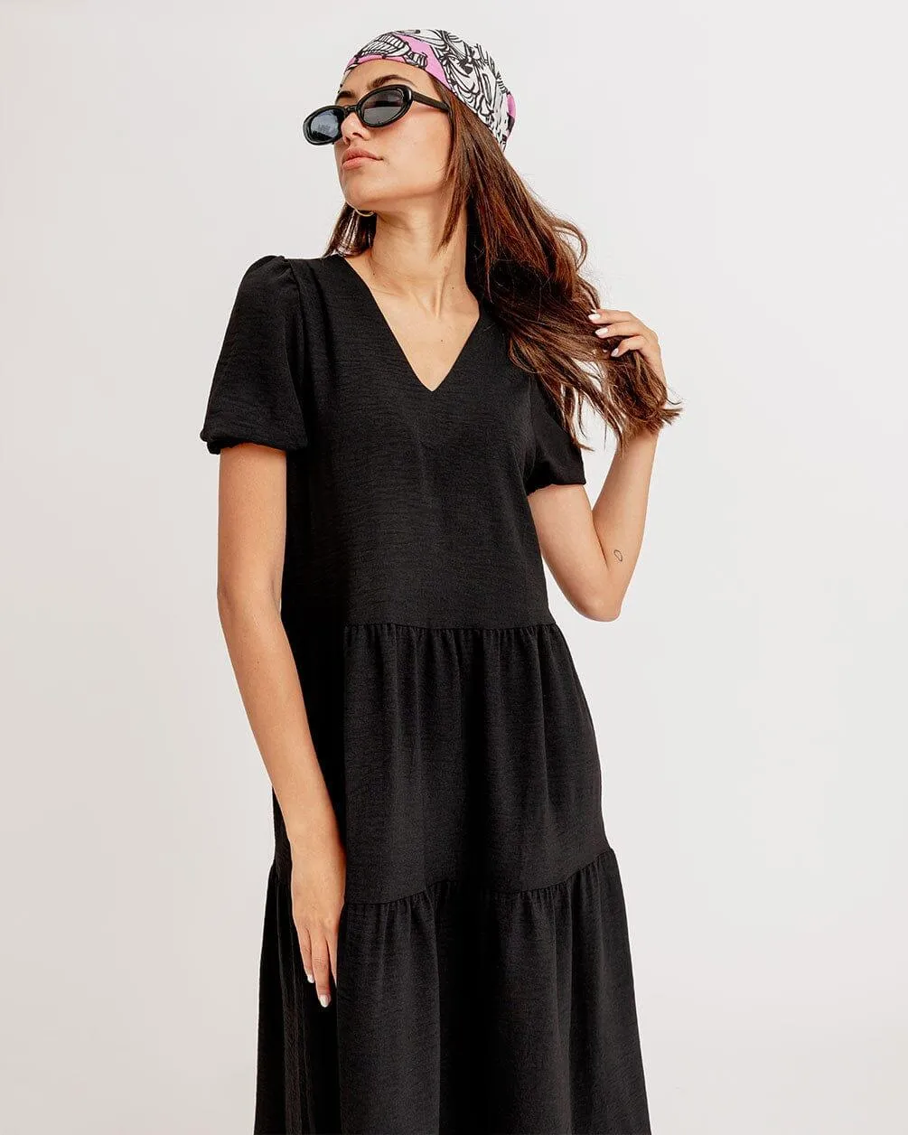 Black Ruffled Midi Dress