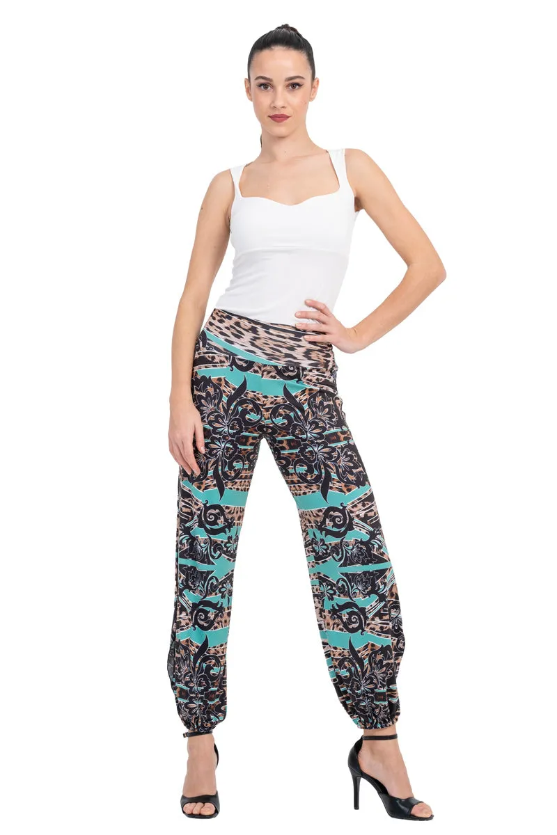 Blue Abstract Animal Print Babucha Tango Pants With Slits