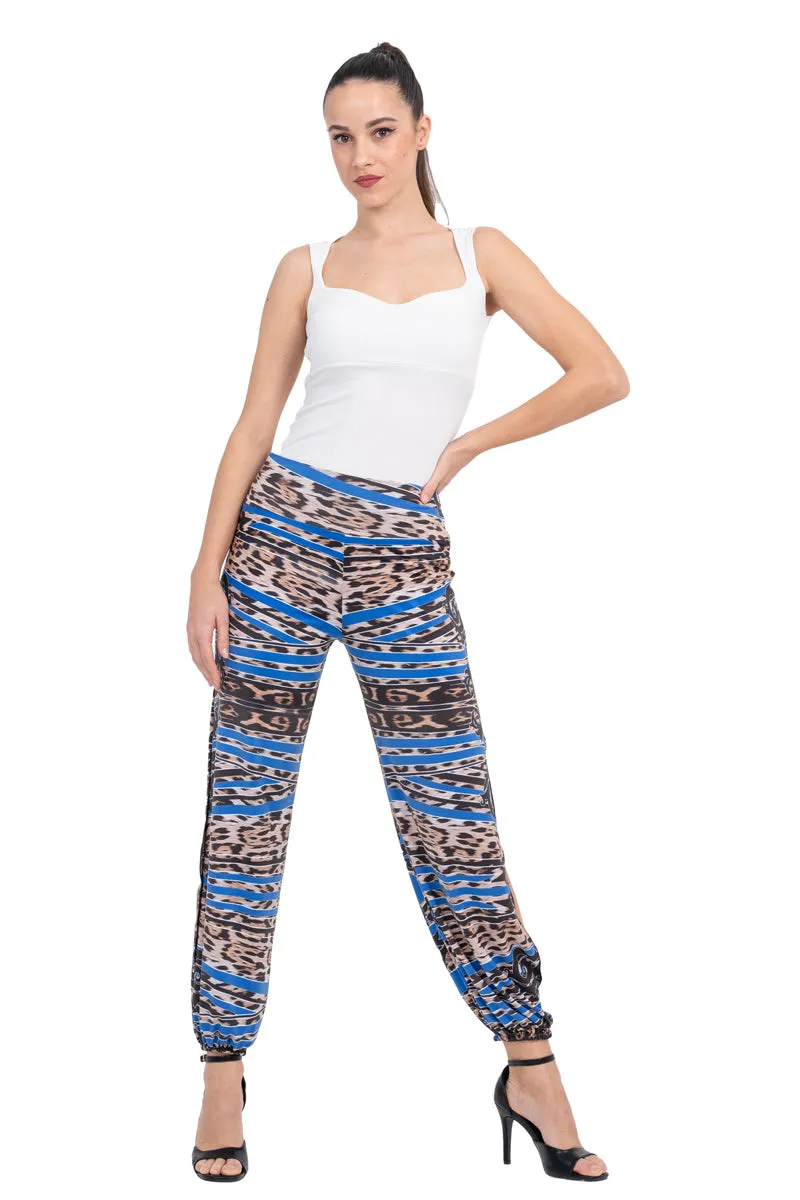 Blue Abstract Animal Print Babucha Tango Pants With Slits