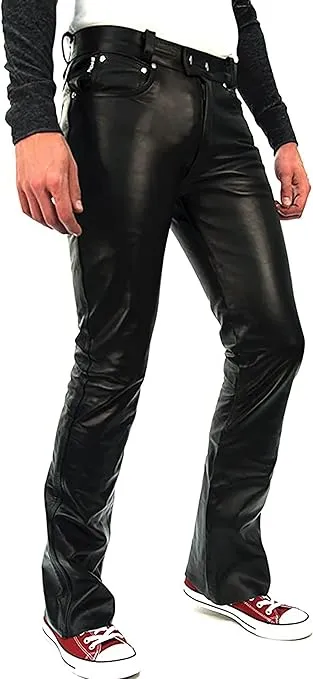 Brivon Men's Black Slim Fit Leather Pants