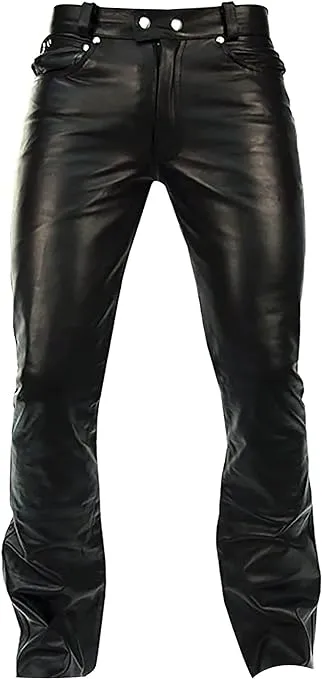 Brivon Men's Black Slim Fit Leather Pants