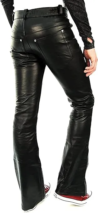 Brivon Men's Black Slim Fit Leather Pants