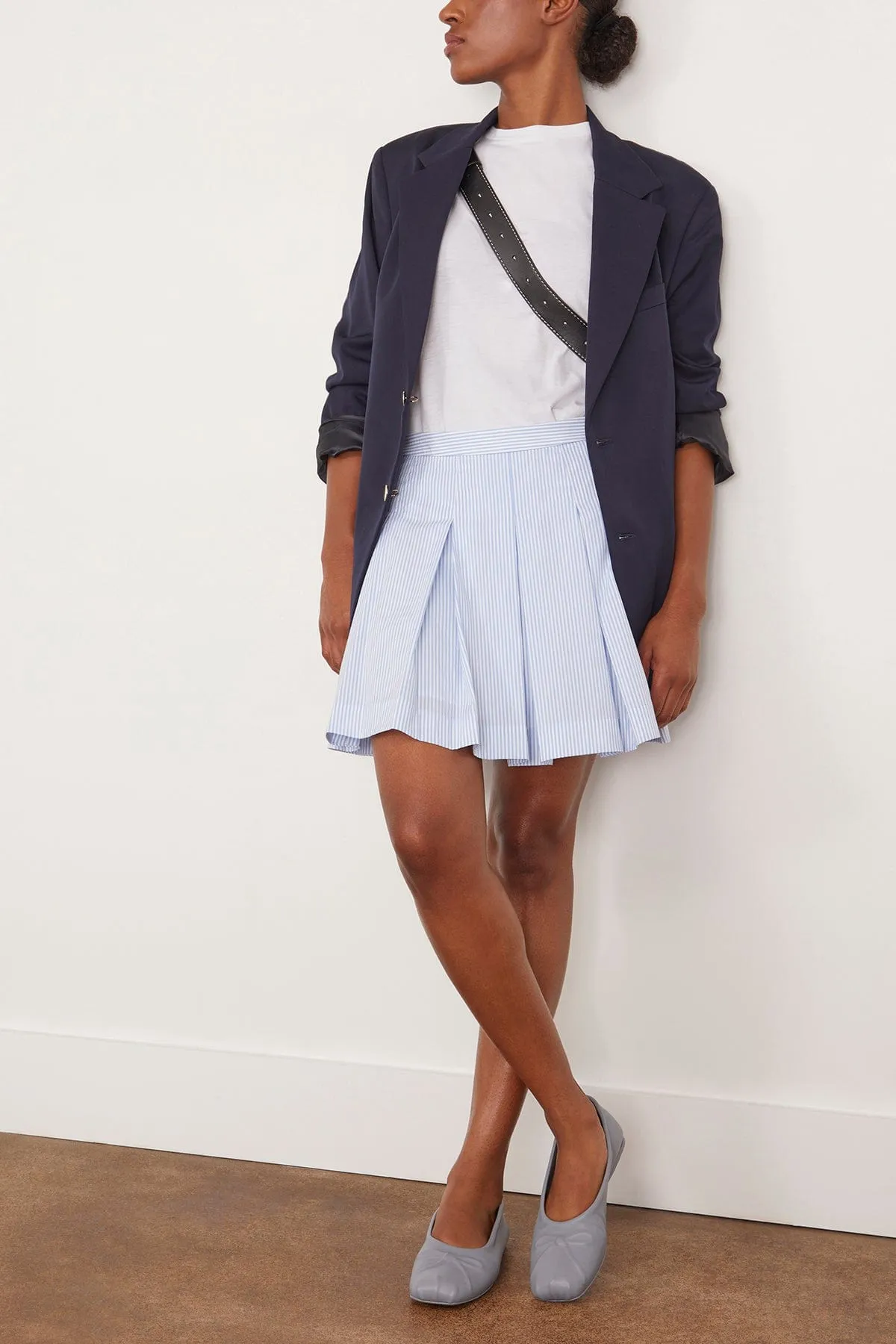 Cal Pleated Mini Skirt in Classic Blue Stripe