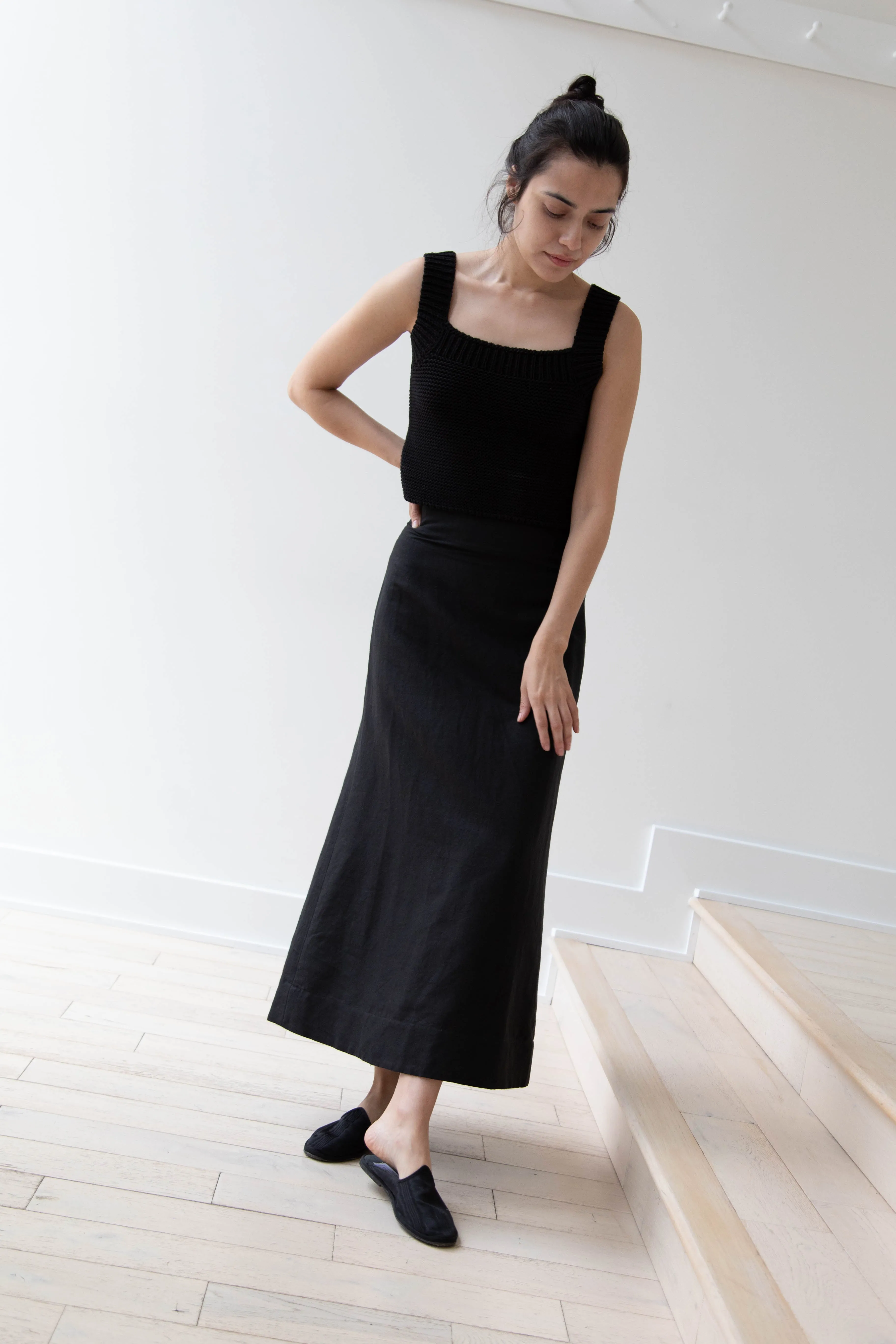 Caron Callahan | Lainey Skirt in Black Cotton Linen