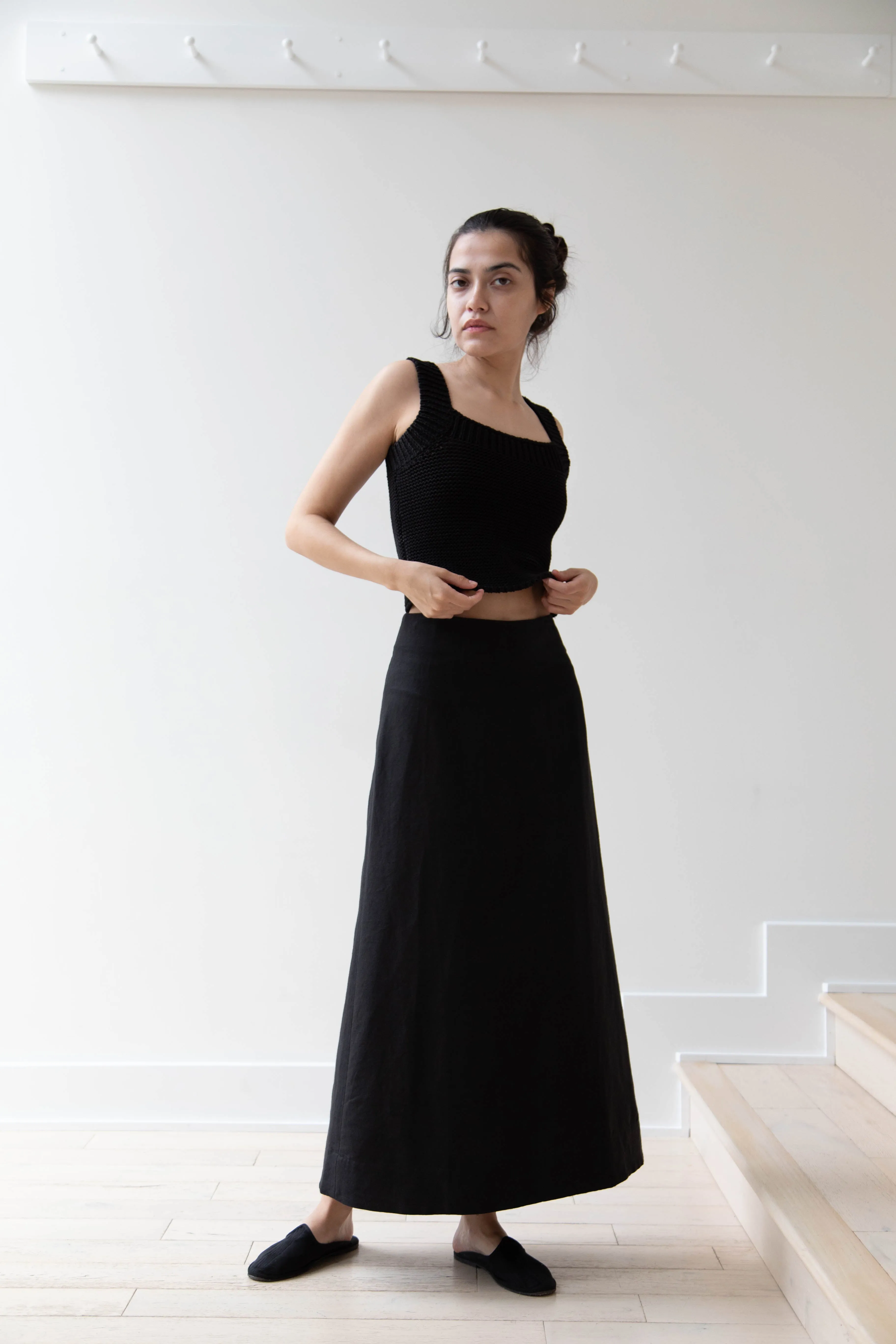 Caron Callahan | Lainey Skirt in Black Cotton Linen