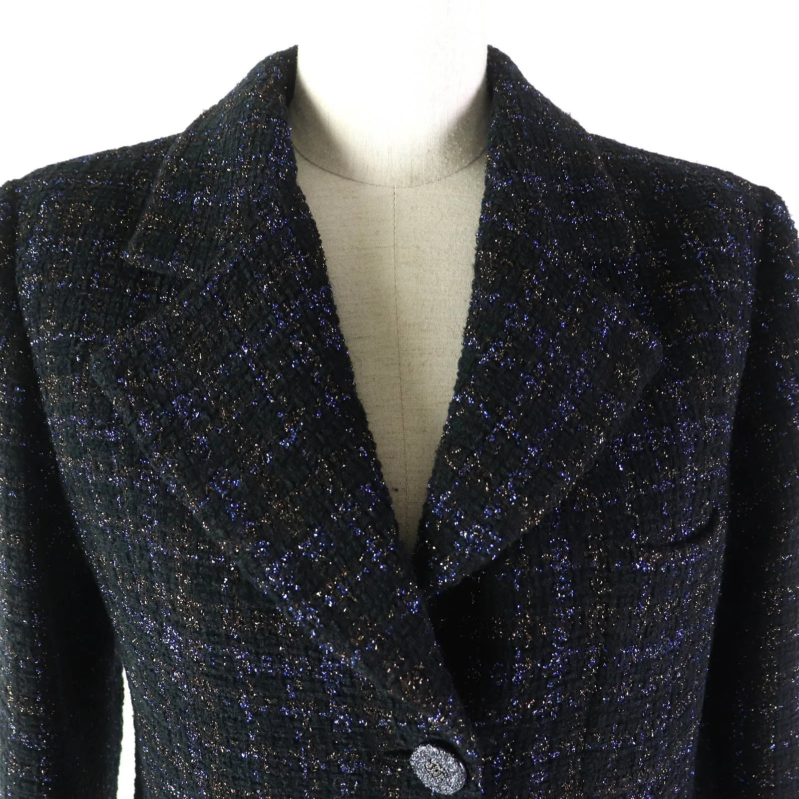 Chanel Tweed Long Tailored Jacket Black 34