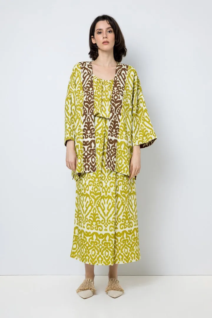 Choice Patterned Kimono Outerwear With Belt Lime