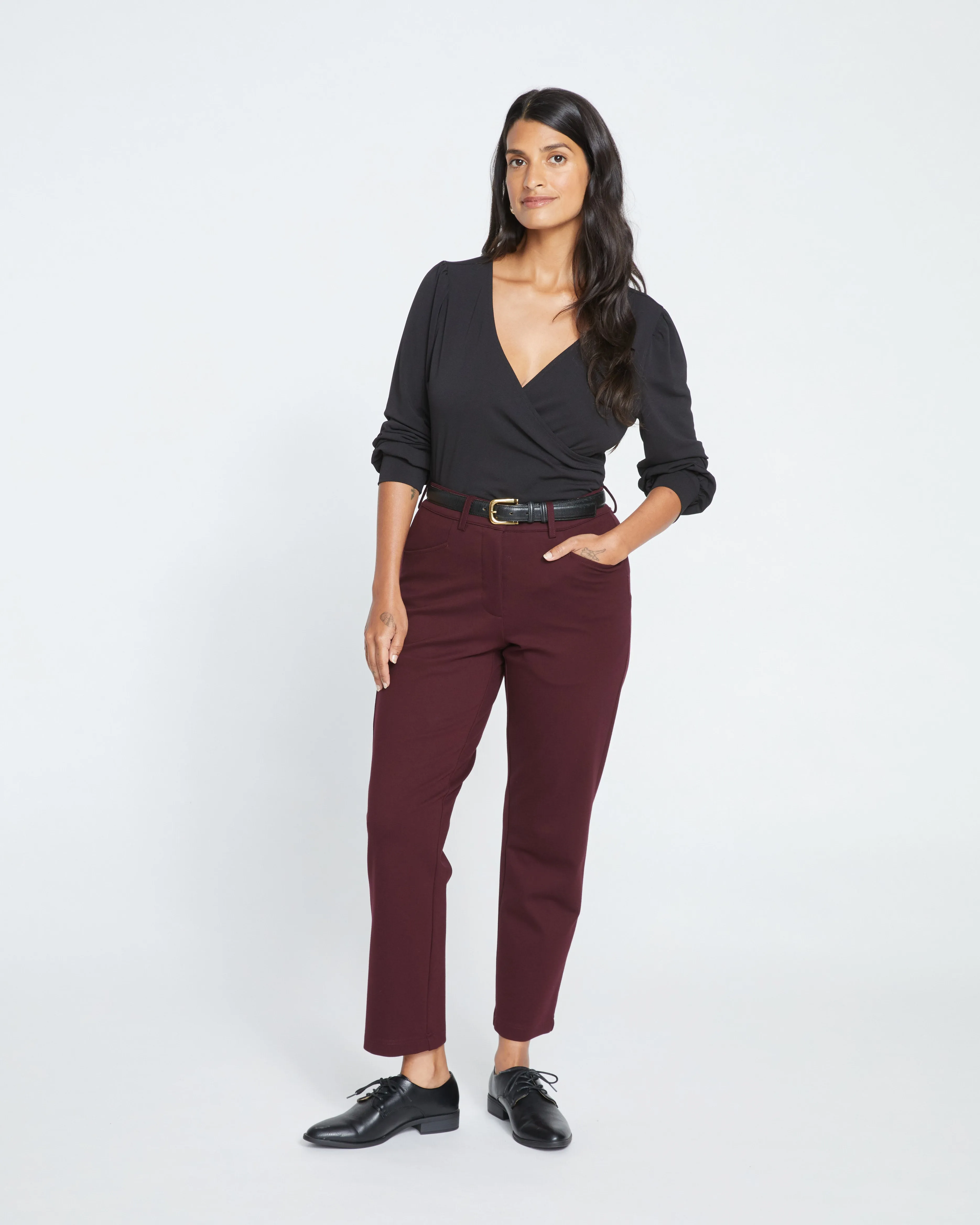 Cigarette Ponte Pants - Black Cherry