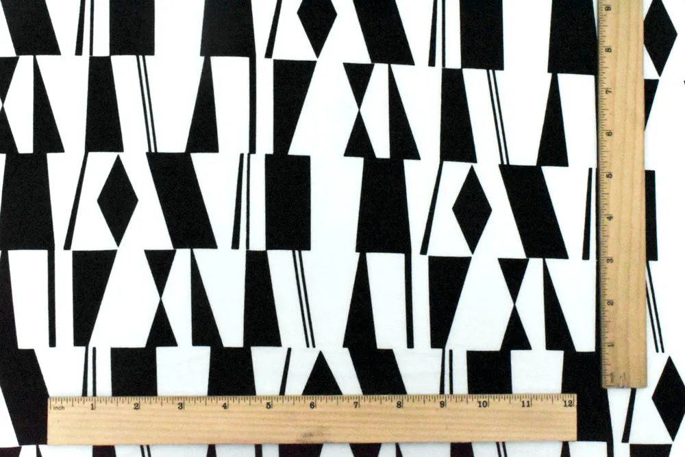 Classic Black-White Geometry Printed Stretch Polyester ITY Knit Fabric