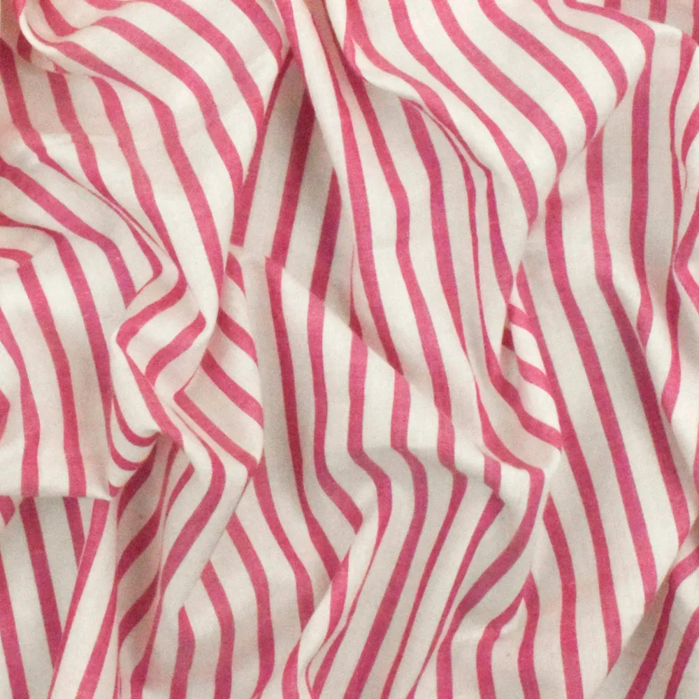 Classic Pink-White Cotton Stripe Woven Batiste Fabric