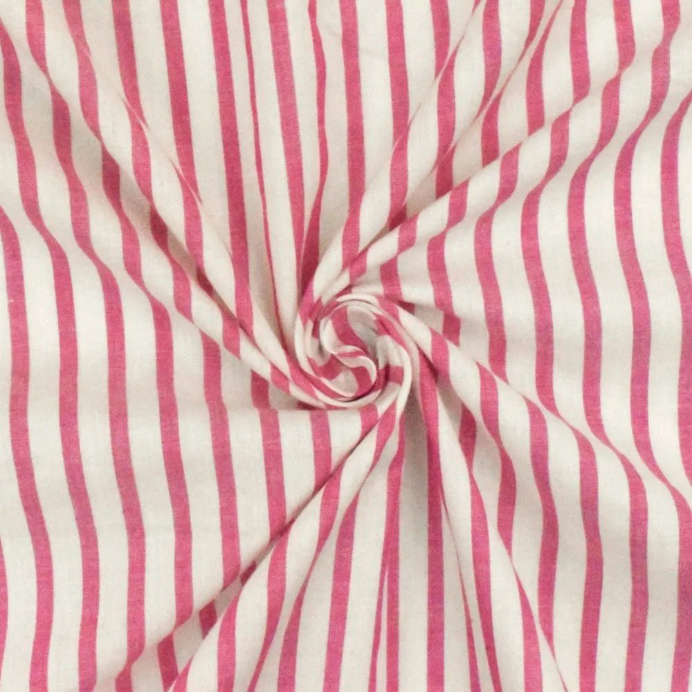 Classic Pink-White Cotton Stripe Woven Batiste Fabric