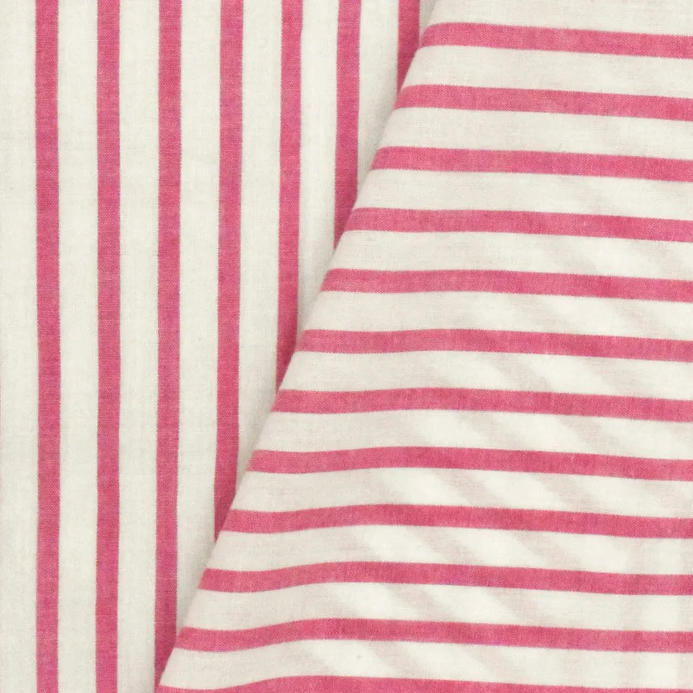 Classic Pink-White Cotton Stripe Woven Batiste Fabric