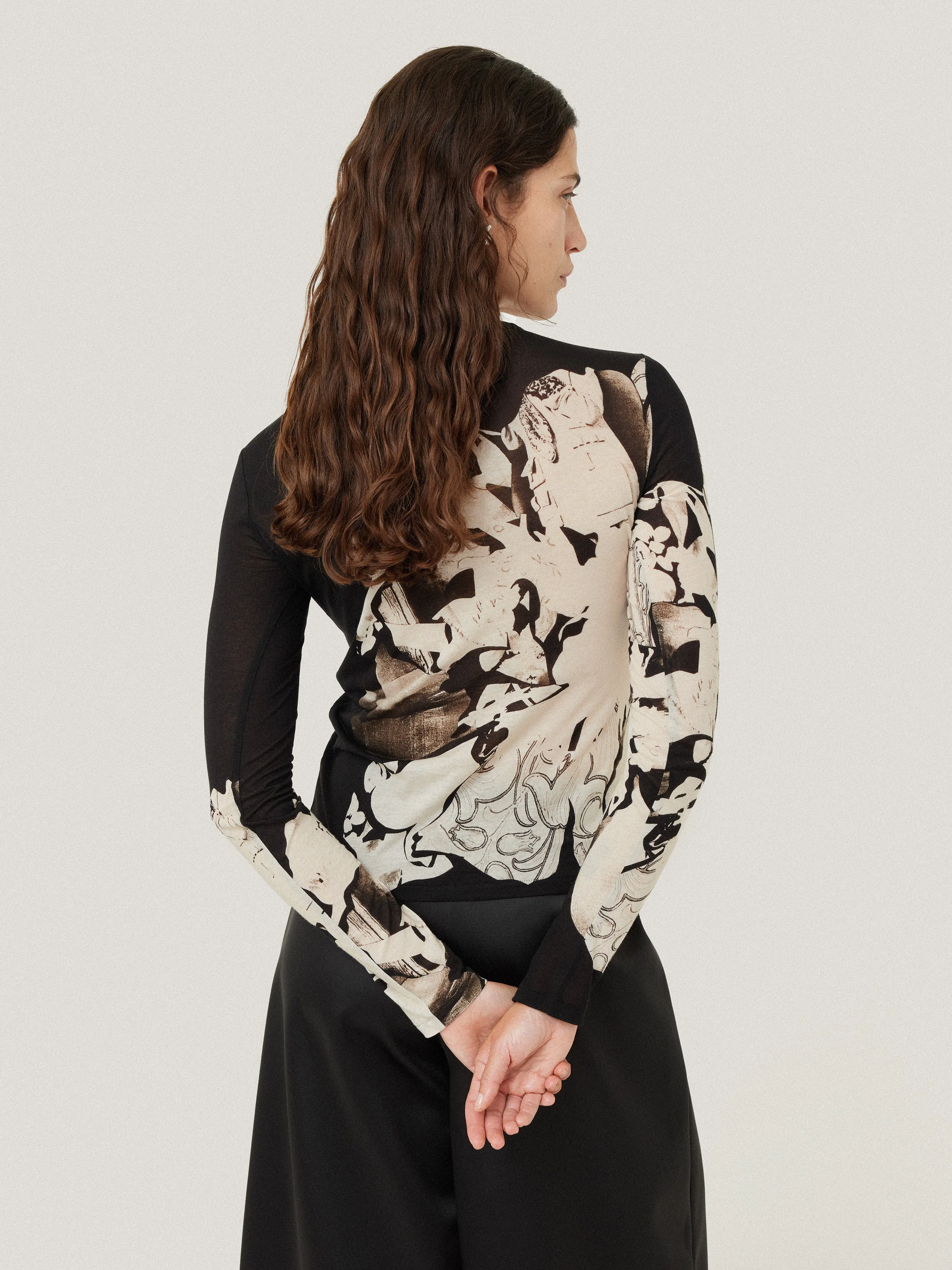 Collage Print Long Sleeve Top | Black