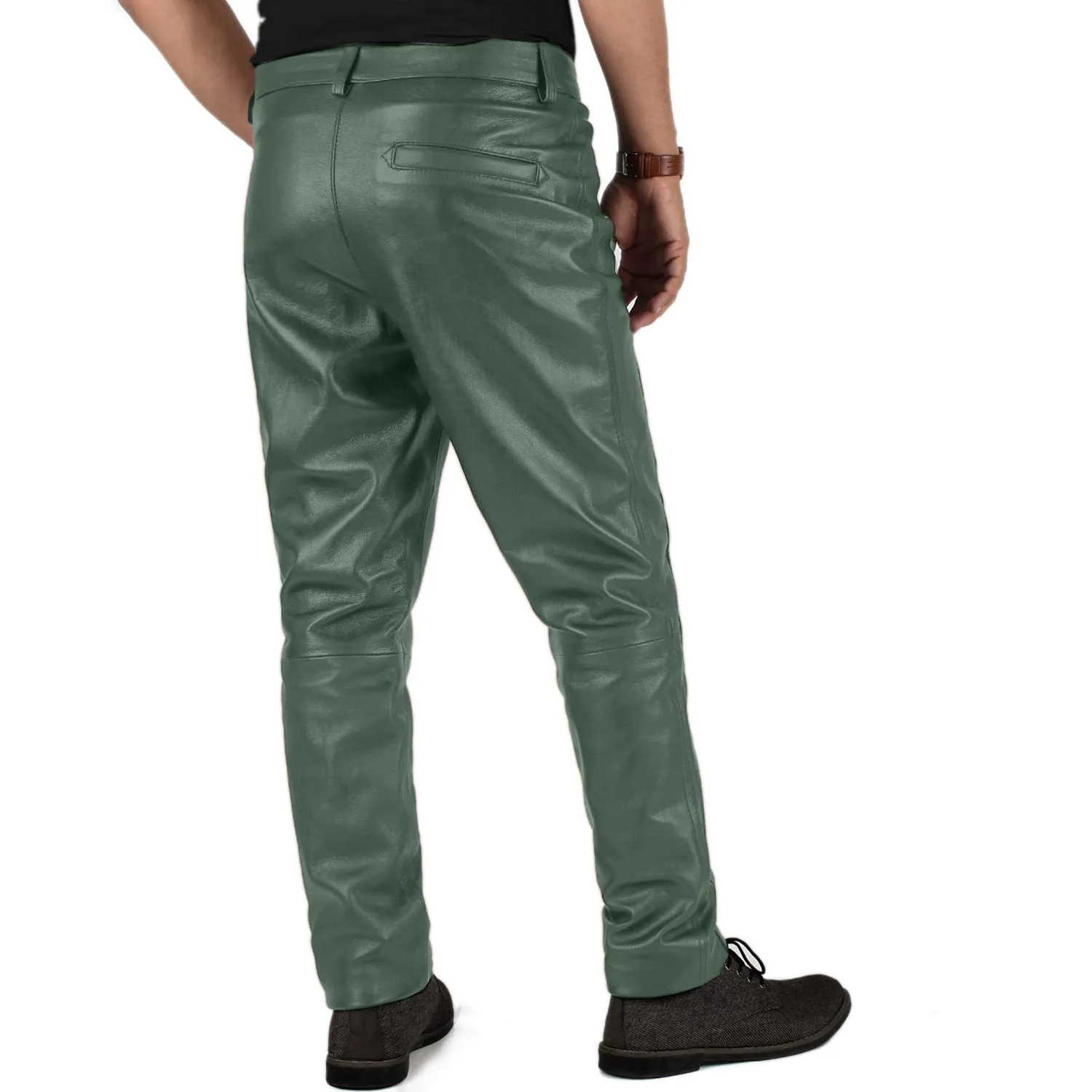 Crionis Men's Green Slim Fit Leather Pants