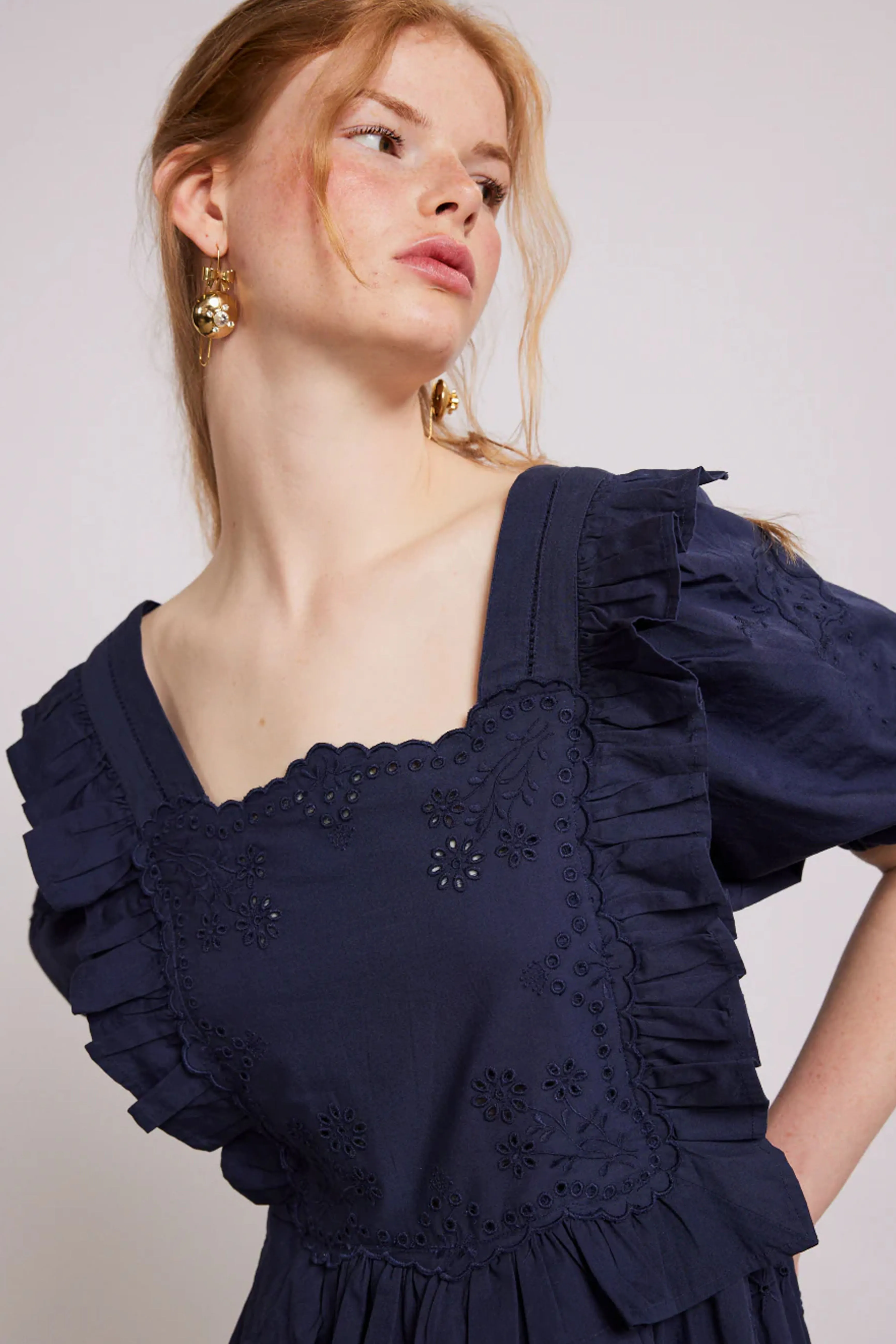 Damson Madder Rhea Navy Broderie Dress