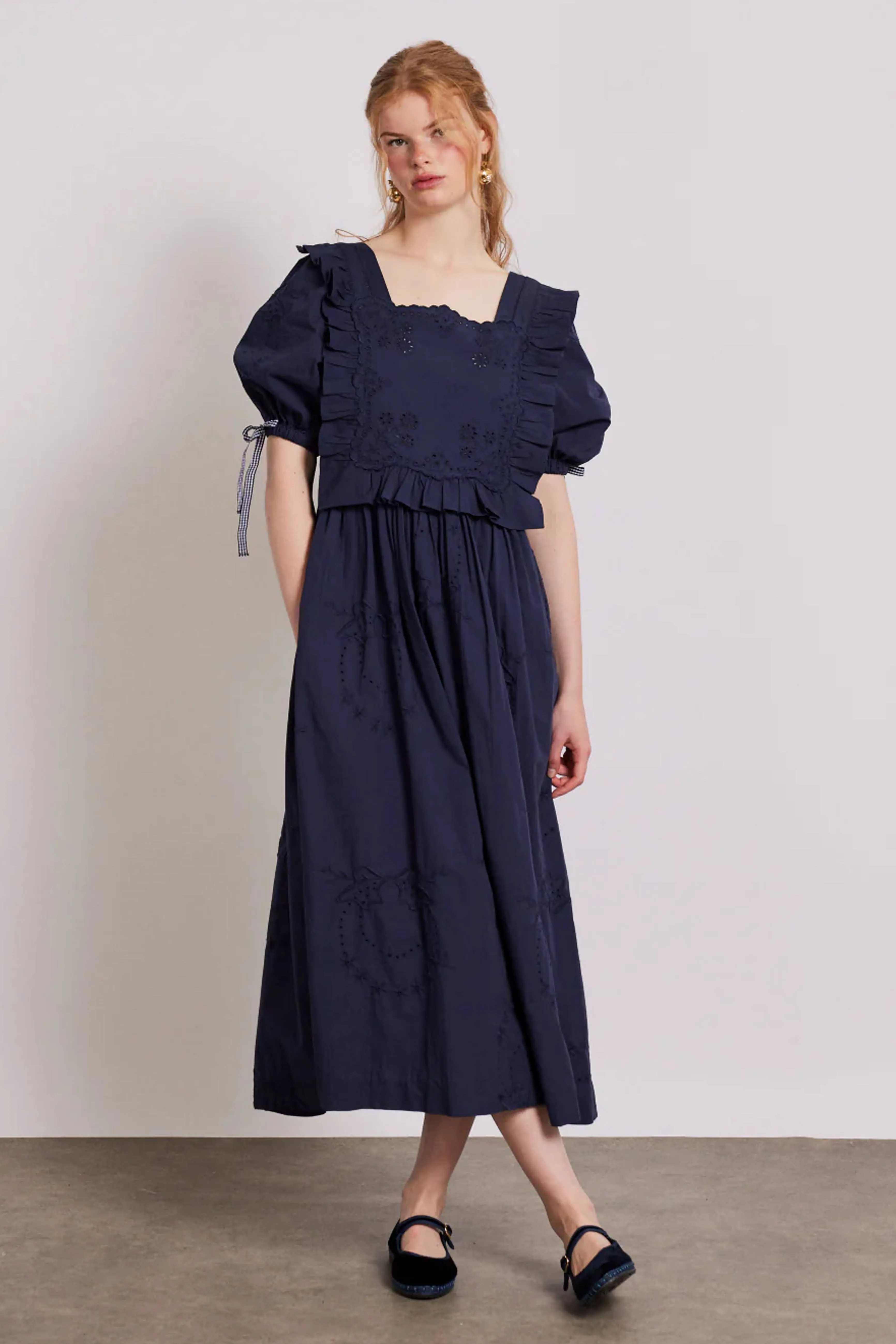 Damson Madder Rhea Navy Broderie Dress