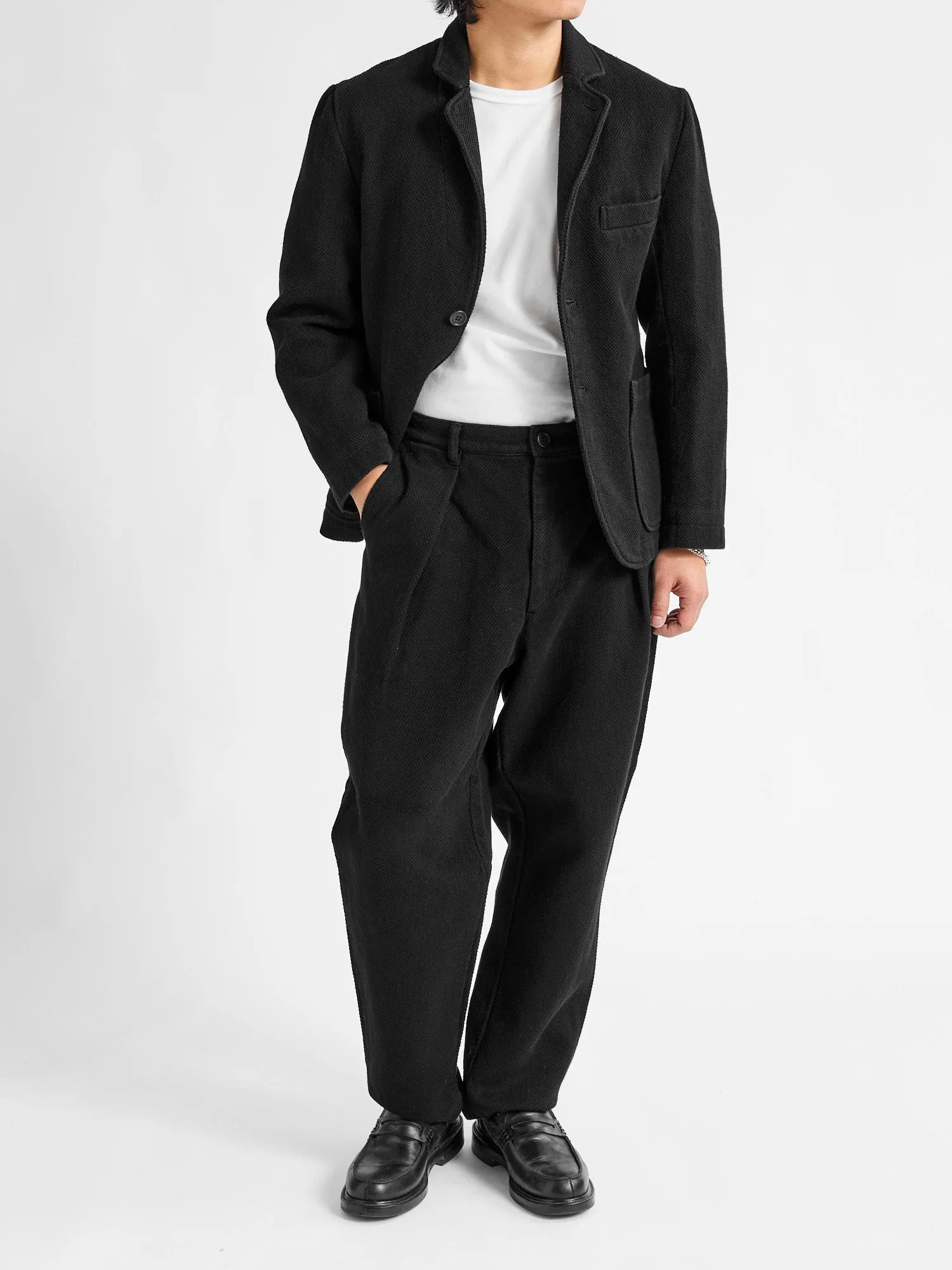 Double Cloth Sashiko Tailored Jacket in Black