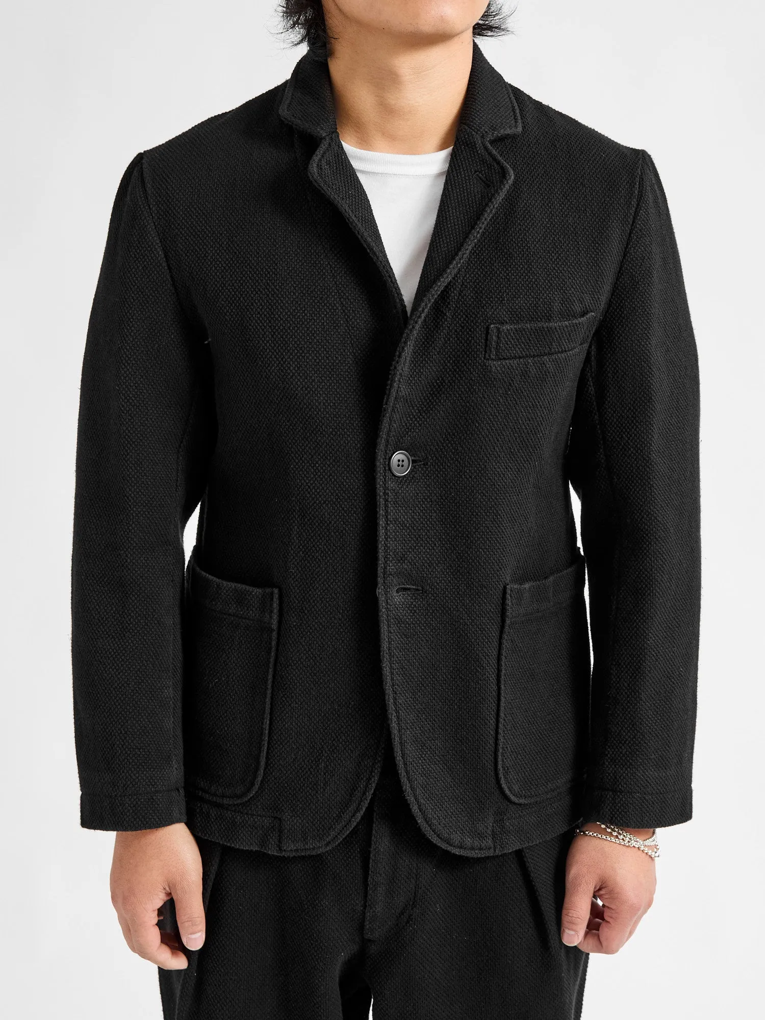 Double Cloth Sashiko Tailored Jacket in Black