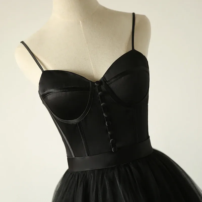 Elegant Black Straps Tulle Sweetheart Prom Dress, Black Party Dress KS3470