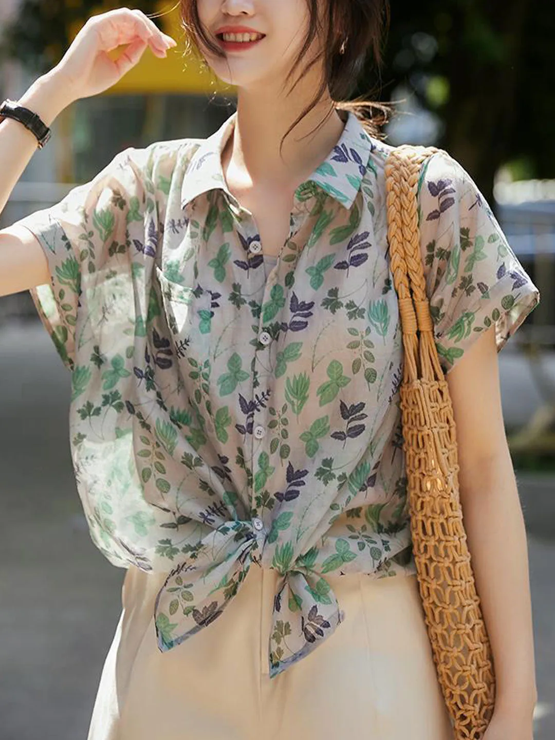 Grace Classic Lapel Floral Chiffon Blouse