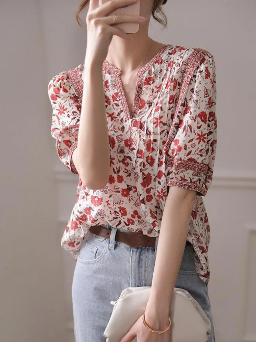 Grace Classic Puff Sleeve Printed Top