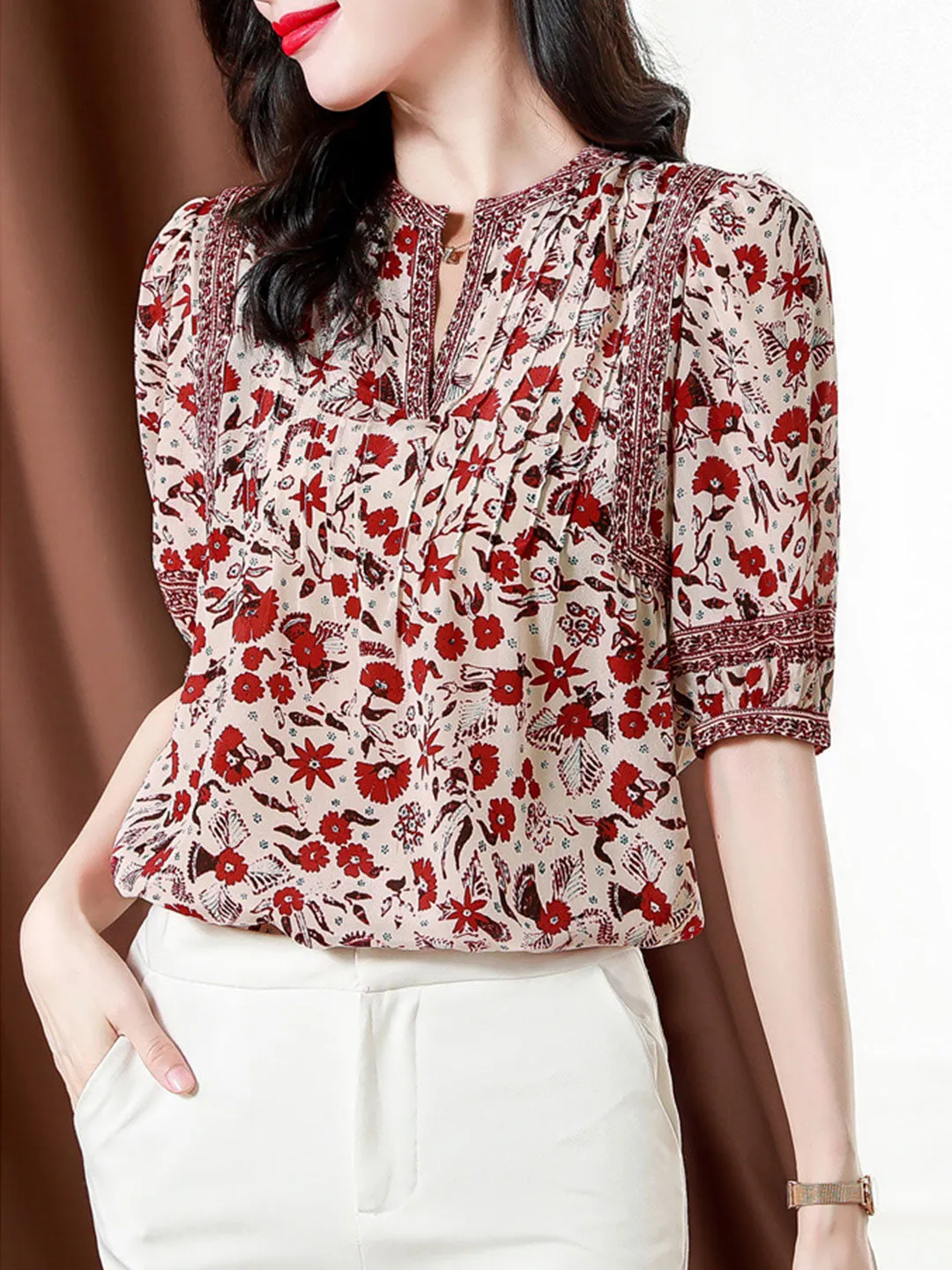 Grace Classic Puff Sleeve Printed Top