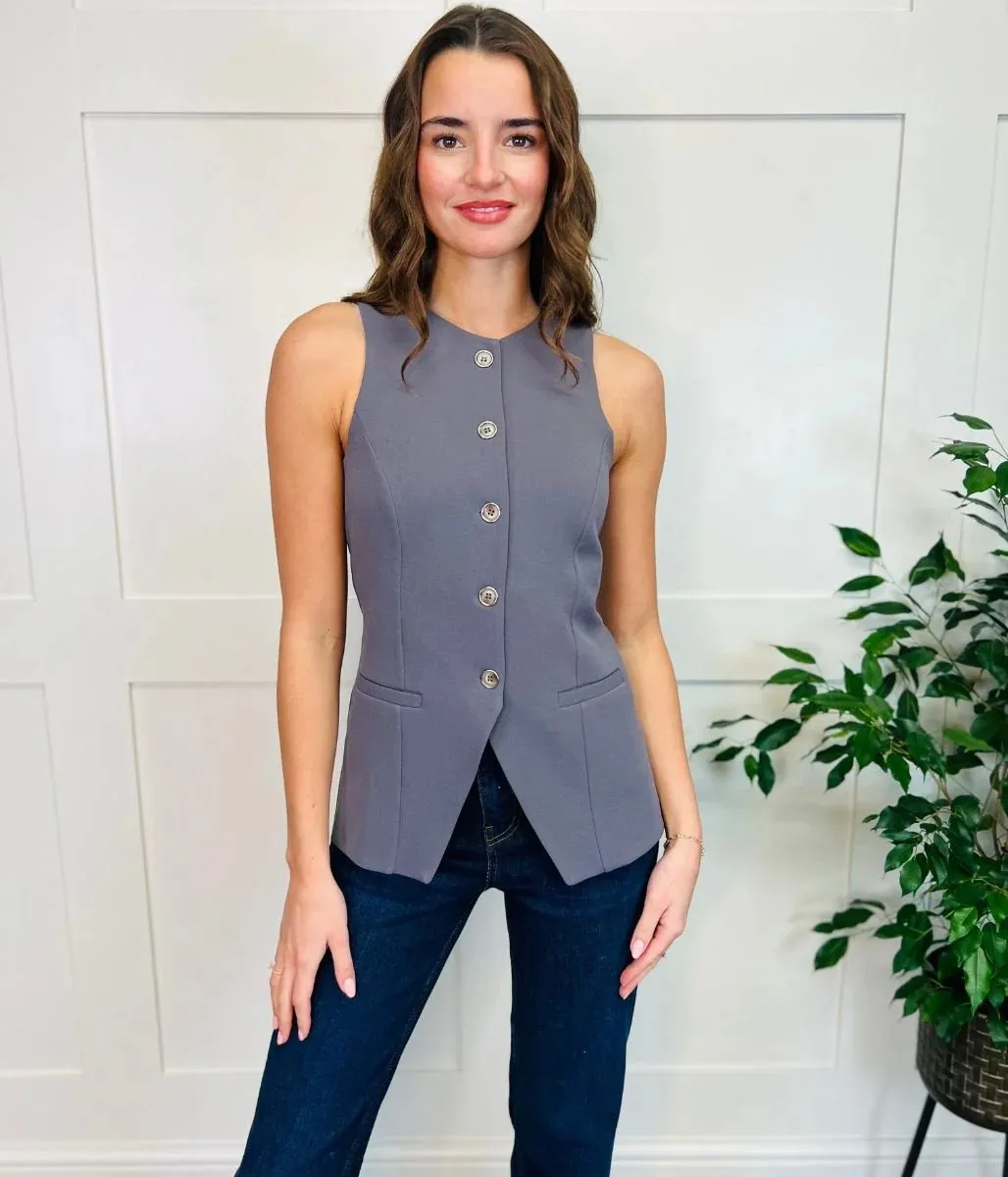 Grey Tailored Longline Waistcoat