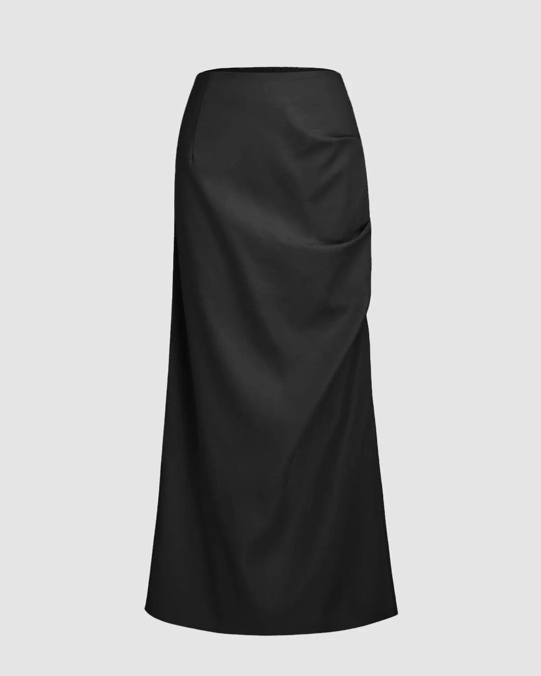 High Waist Ruched Asymmetrical Side Slit Skirt In Black