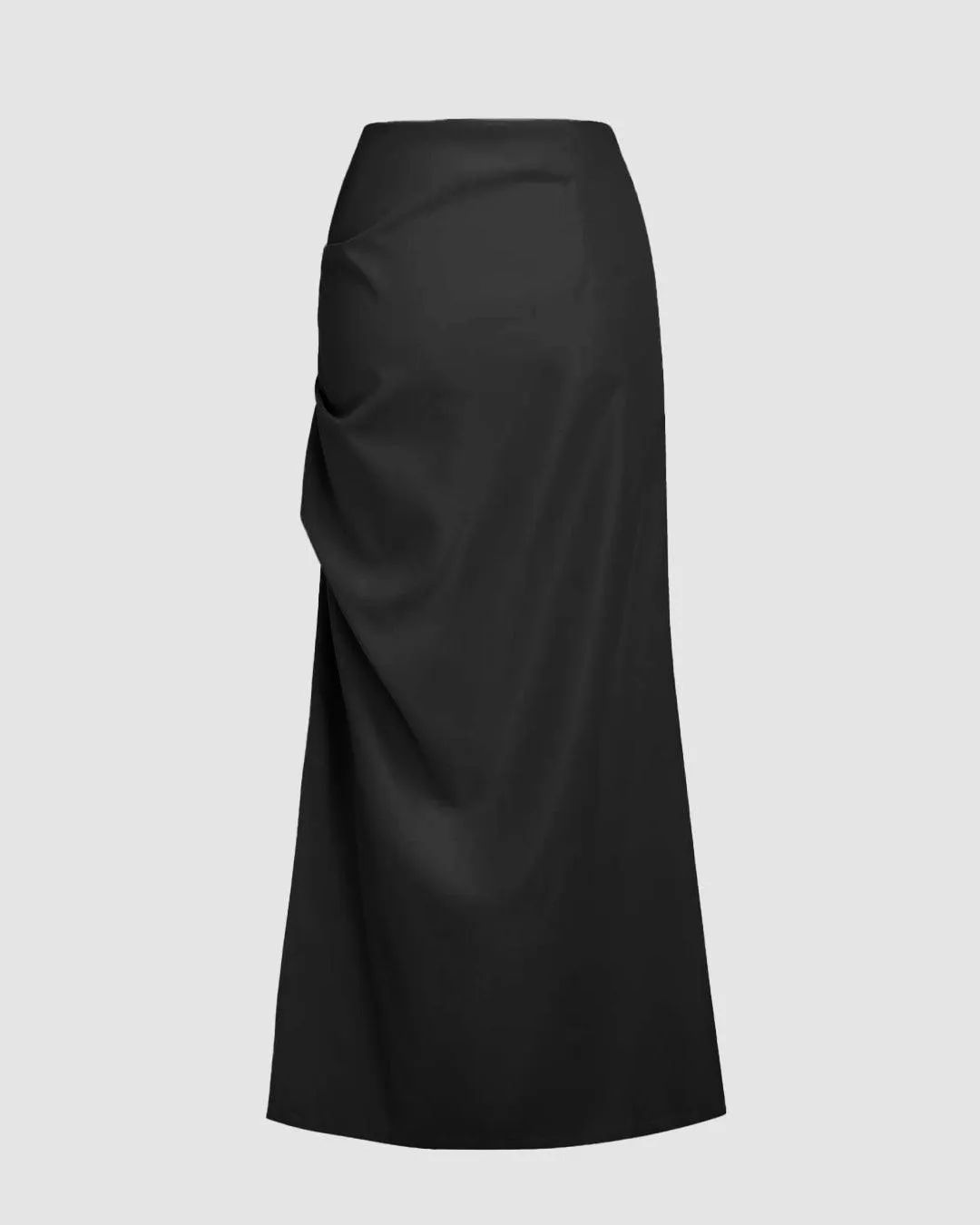 High Waist Ruched Asymmetrical Side Slit Skirt In Black