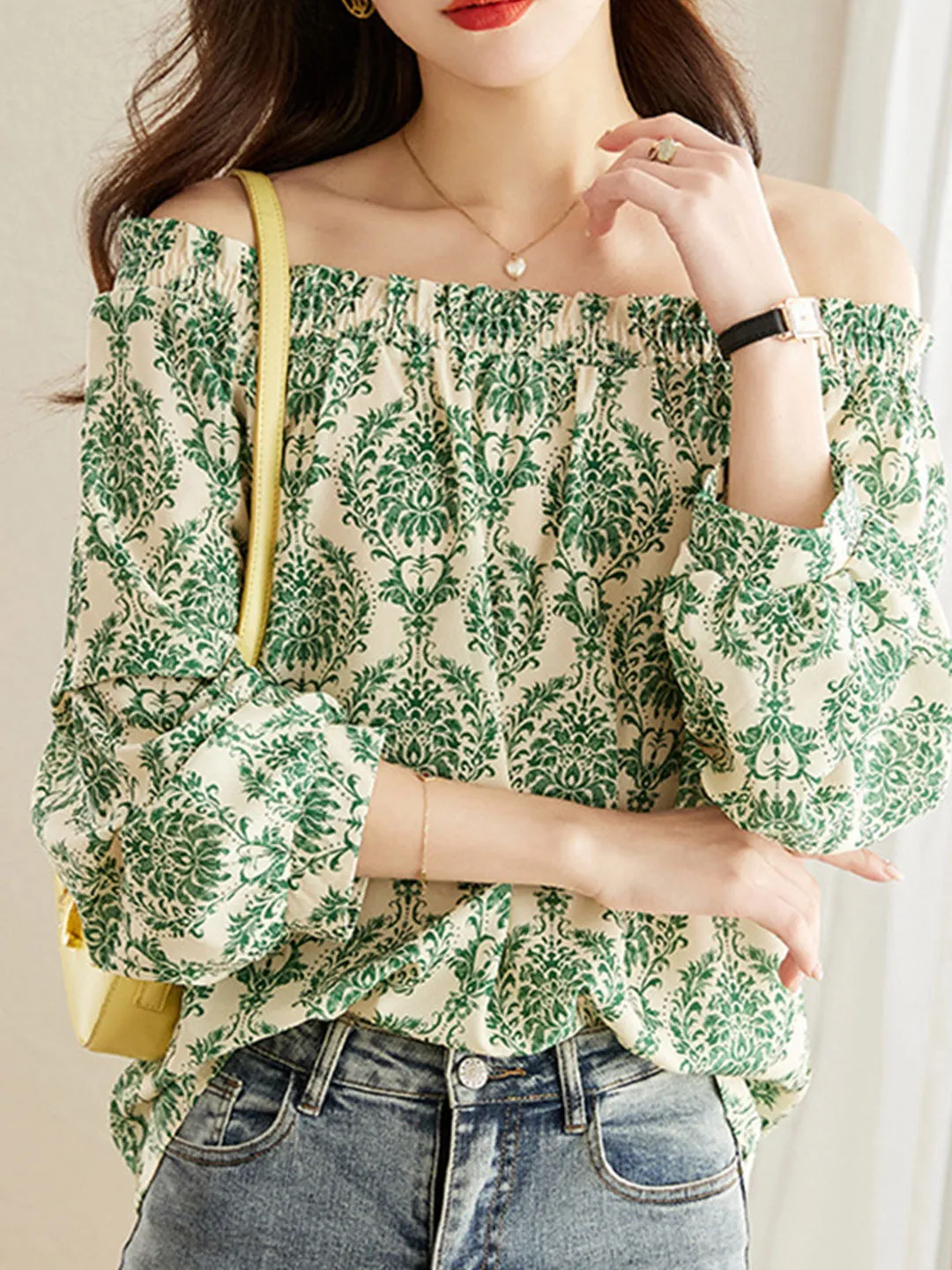 Layla Classic Printed Off-shoulder Shirt