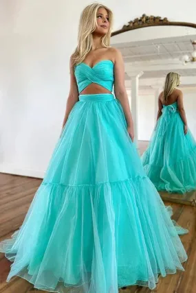 Mint Green Tulle A-line Off-the-Shoulder Prom Dresses, Evening Dresses, SP989