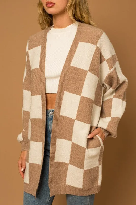 Neutral Checkered Cardigan