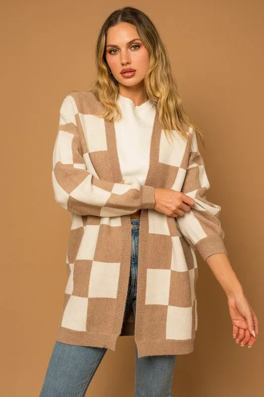 Neutral Checkered Cardigan