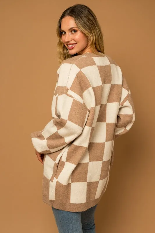 Neutral Checkered Cardigan