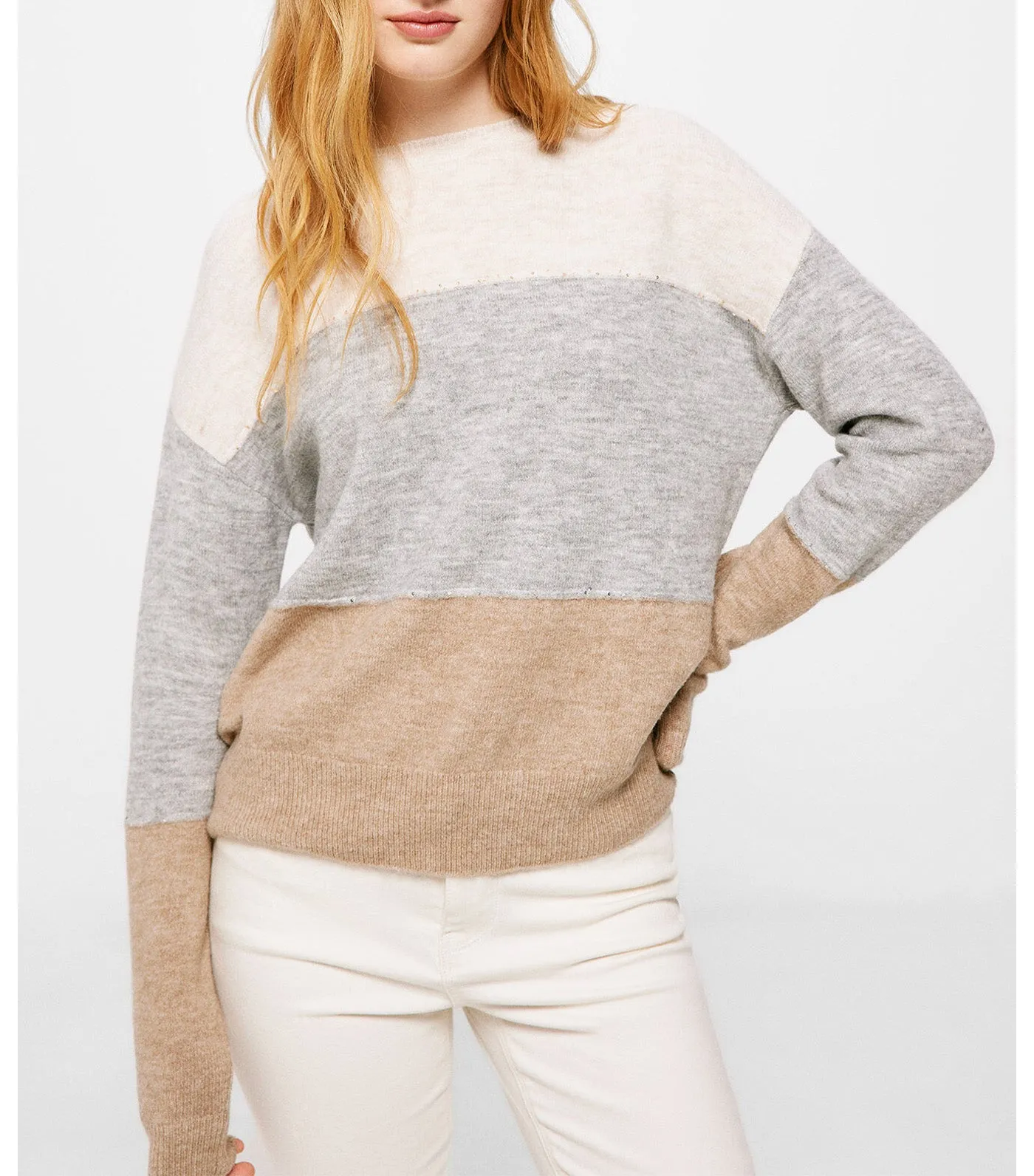 Neutral Color Block Sweater Multi