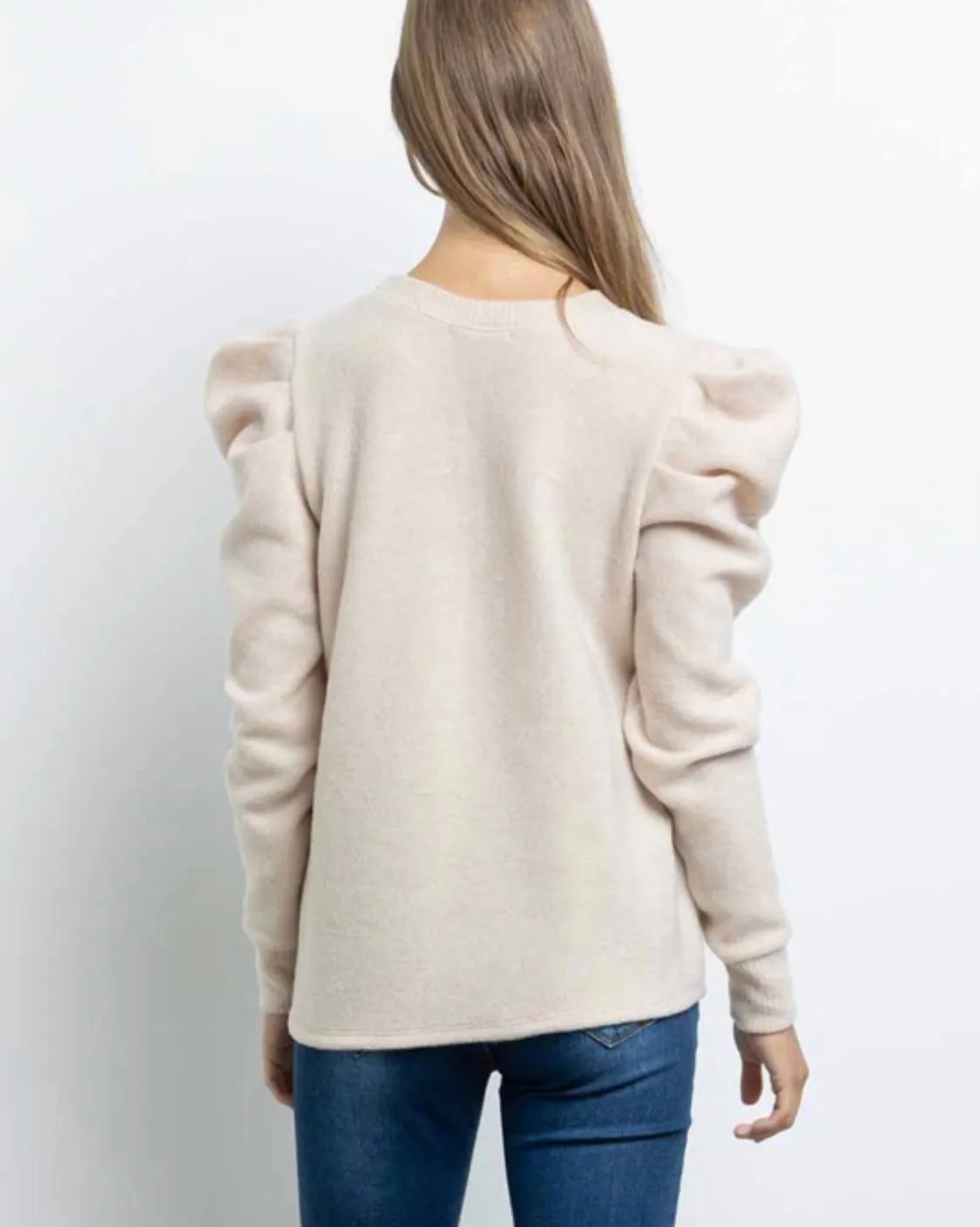 Oatmeal puff Sleeve Sweater