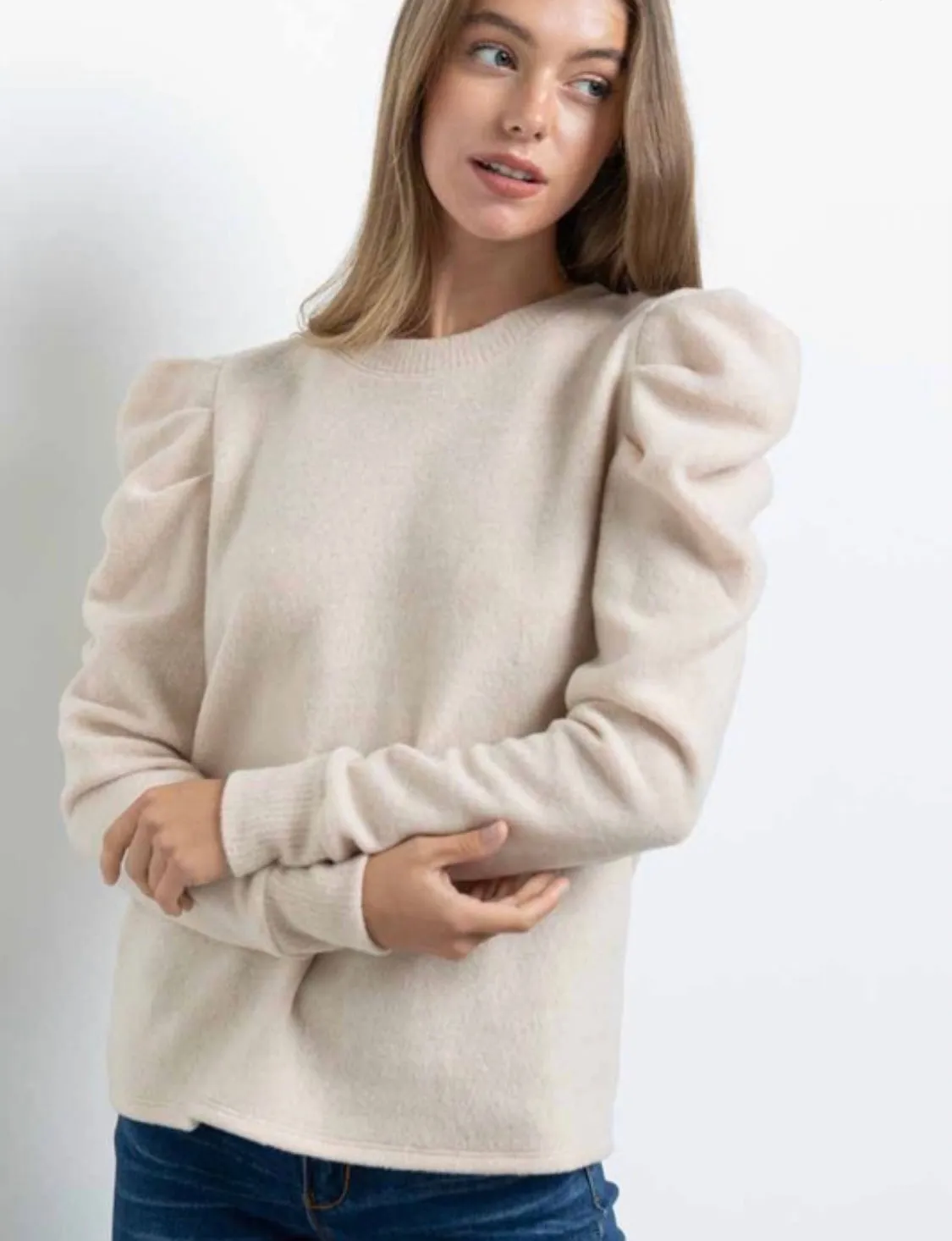 Oatmeal puff Sleeve Sweater