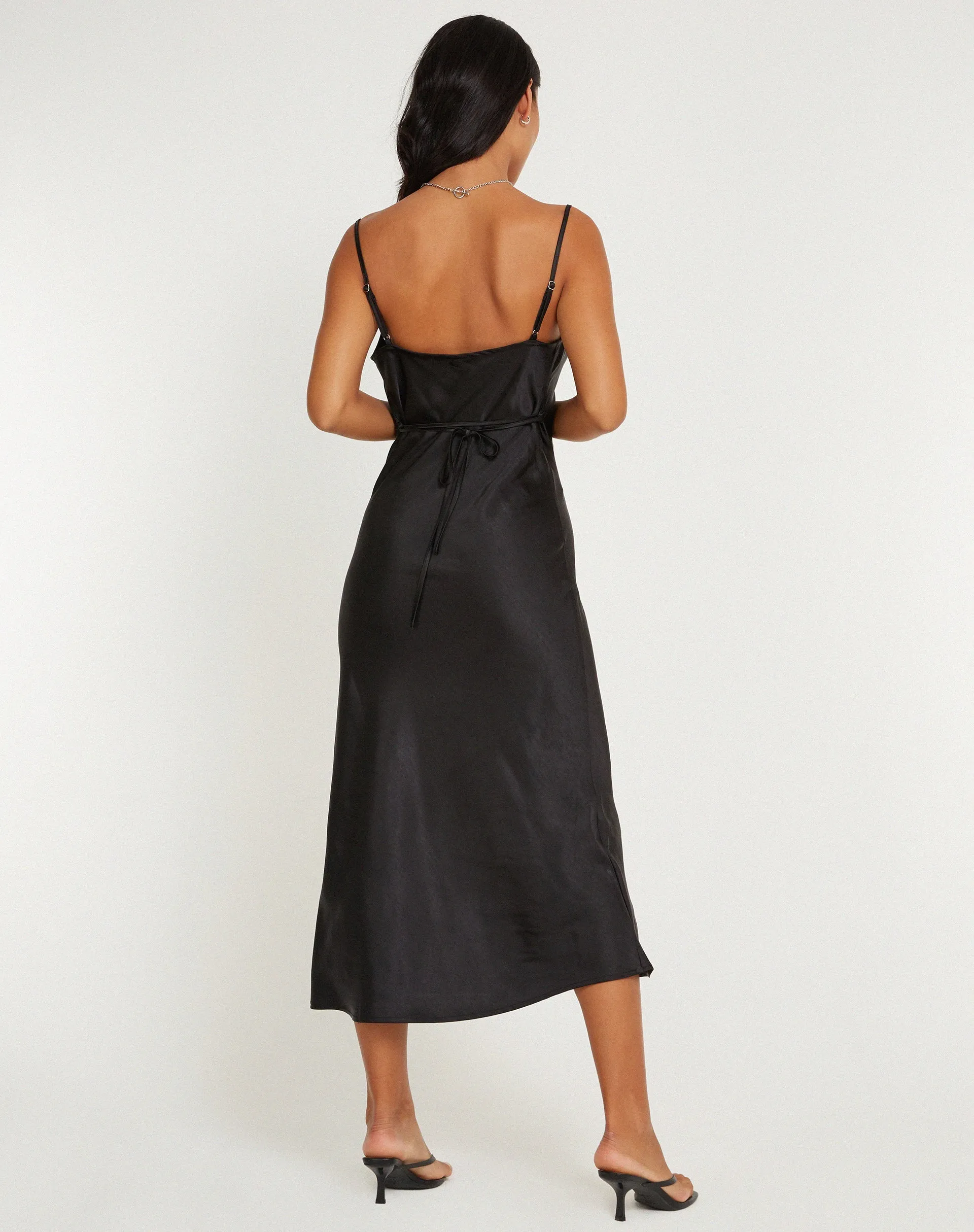 Palasha Midi Dress in Satin Black