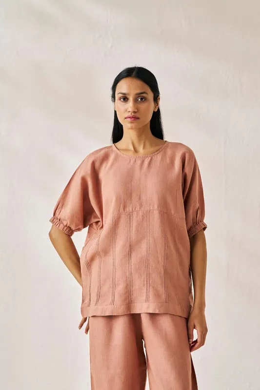 Pleated Top and Harem Pants Co-ord Set Peach