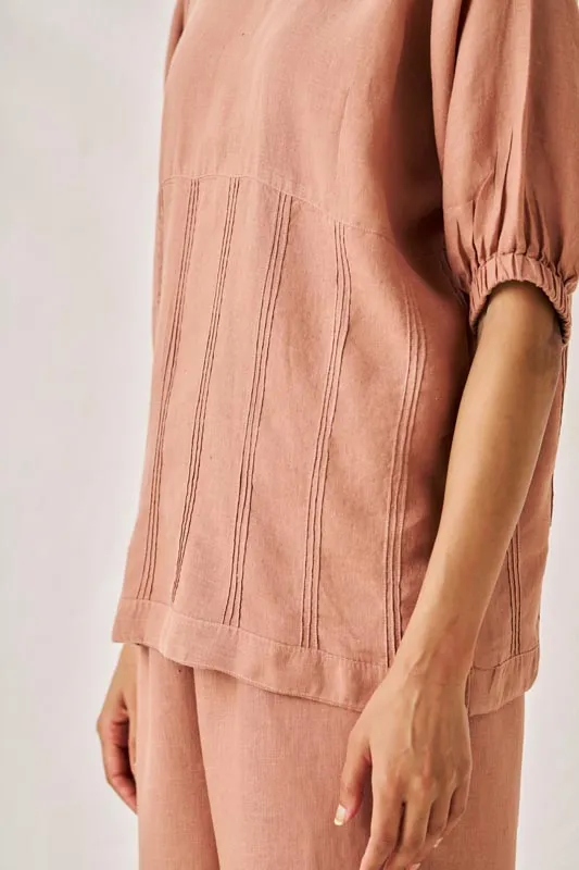 Pleated Top and Harem Pants Co-ord Set Peach