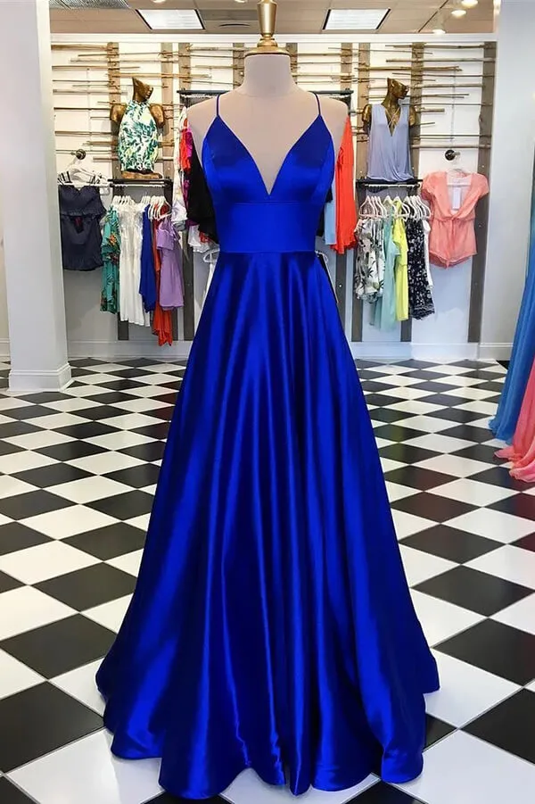 Pretty Royal Blue A-line Spaghetti Straps Prom Dresses, Evening Dresses, SP677