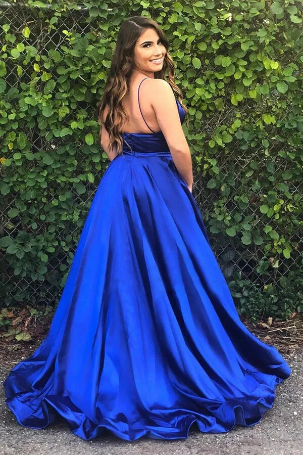 Pretty Royal Blue A-line Spaghetti Straps Prom Dresses, Evening Dresses, SP677